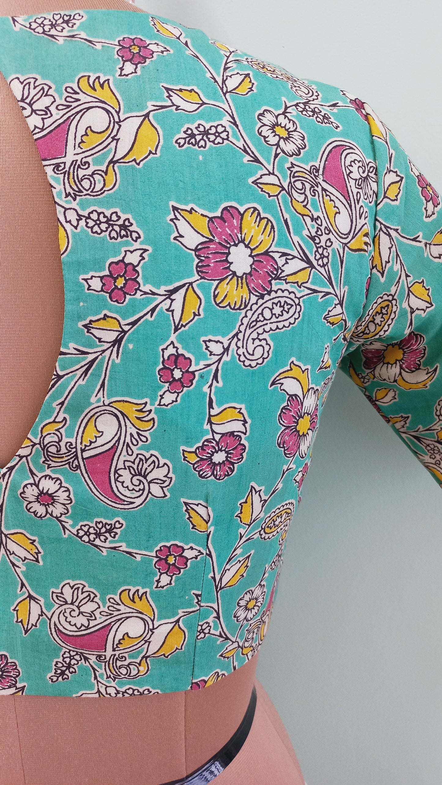 Pistachio green Kalamkari Silk Blouse
