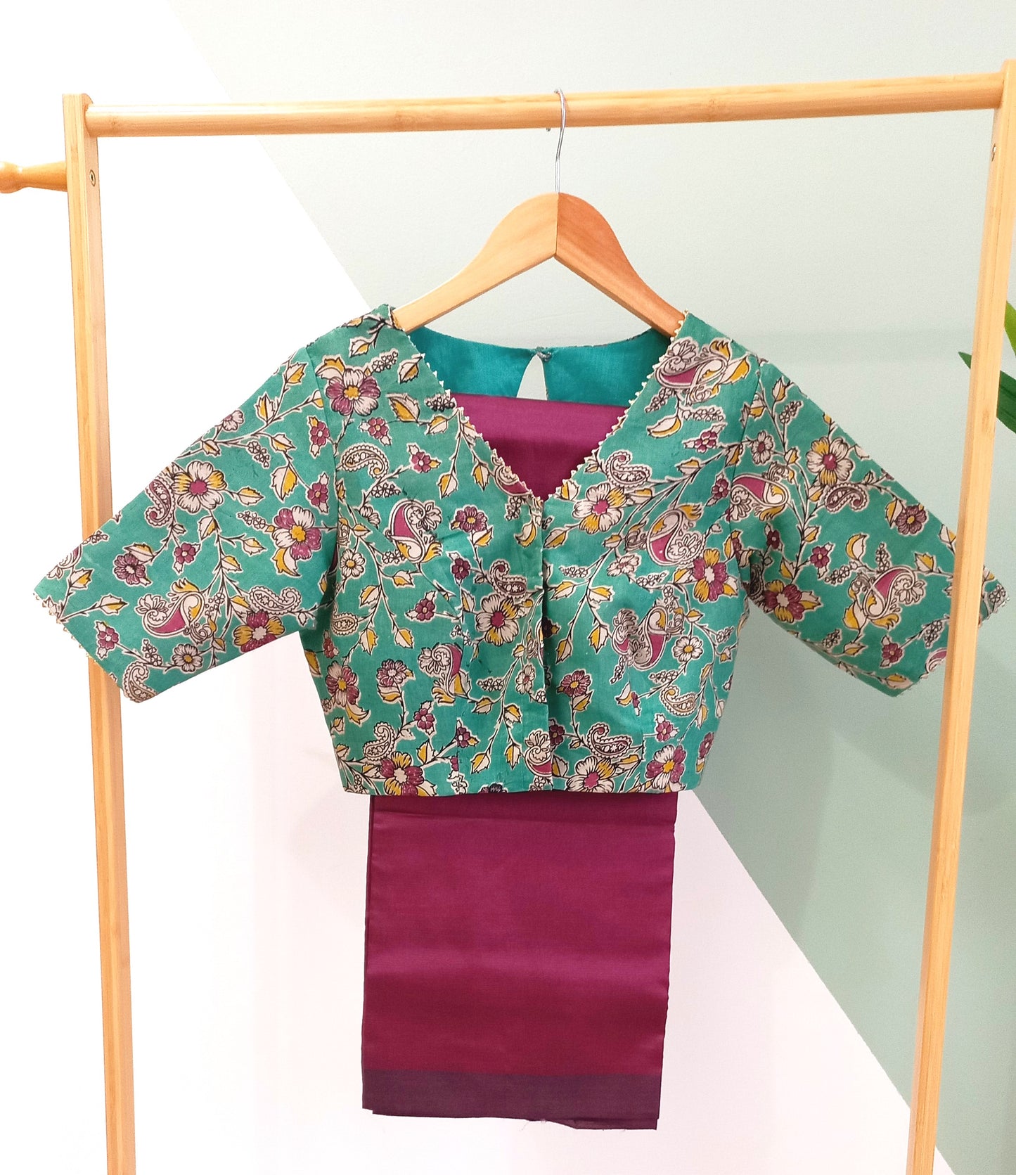 Pistachio green Kalamkari Silk Blouse