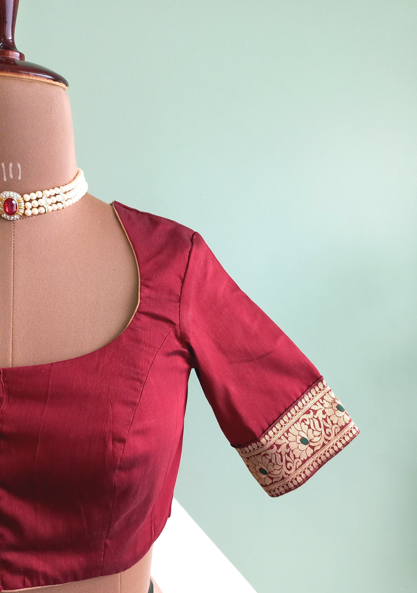 Maroon Cotton Silk blouse with Border
