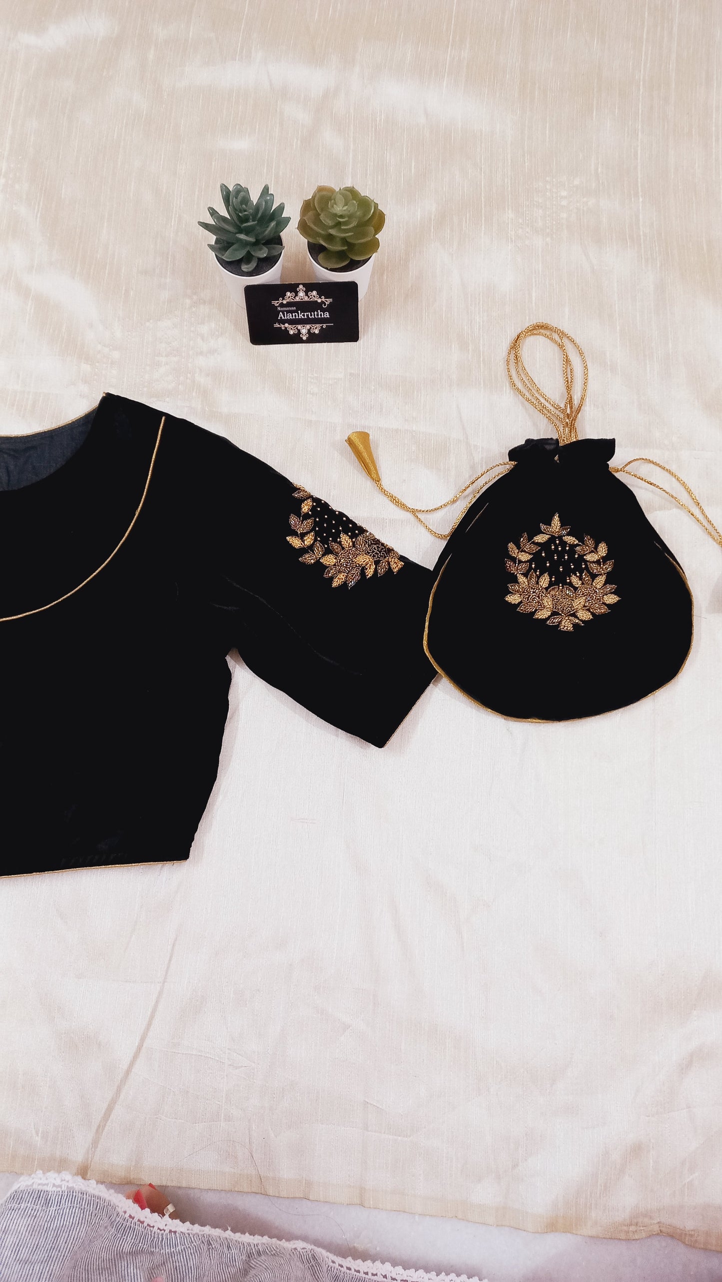Black Velvet Hand embroidered Potli
