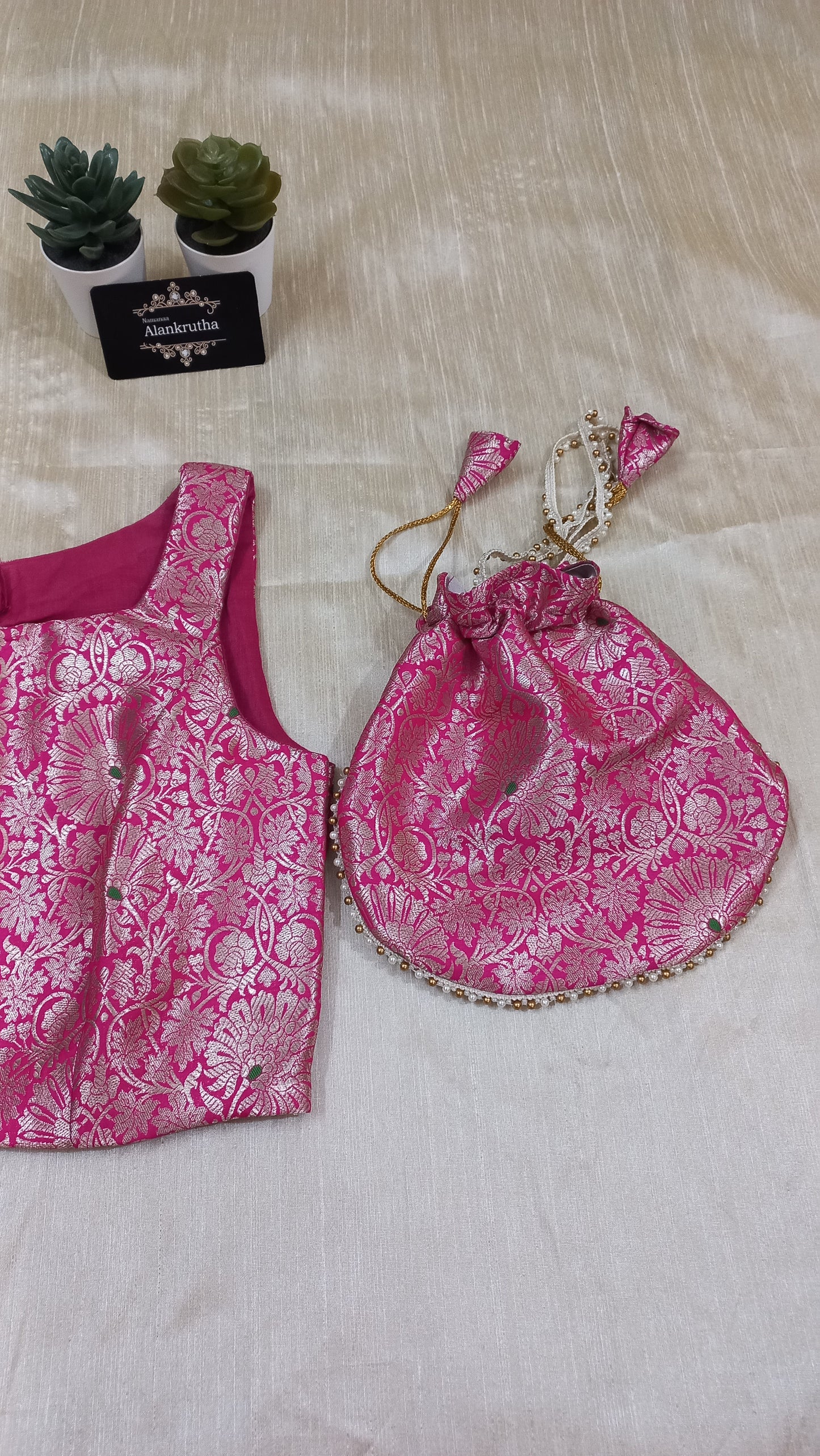 Pink Brocade Potli bag