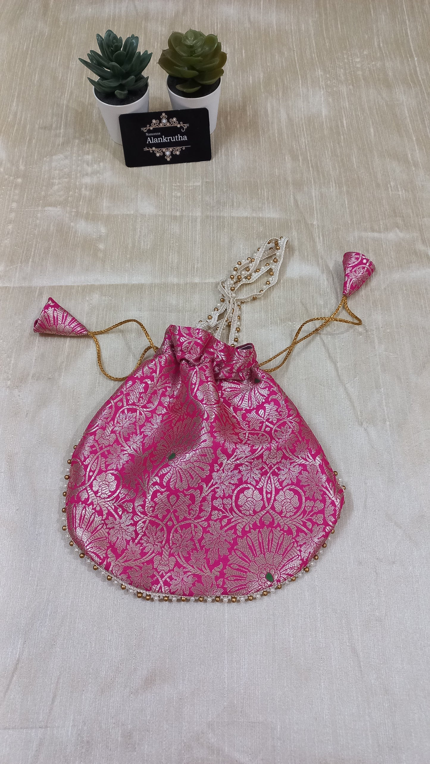 Pink Brocade Potli bag