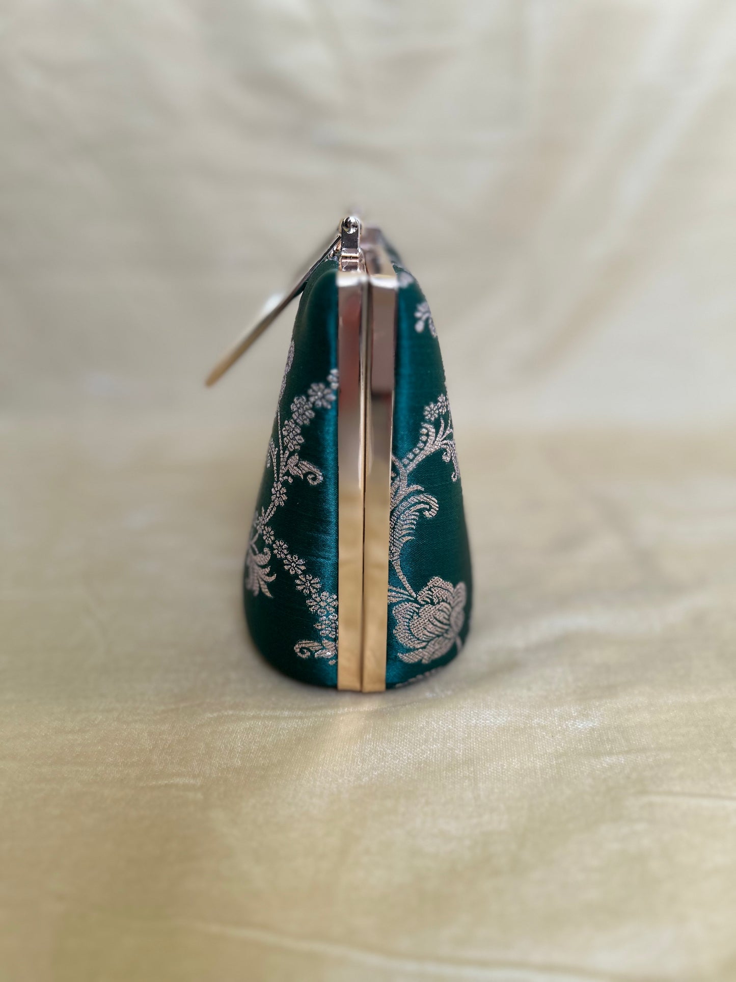 Bottle Green Brocade Clutch