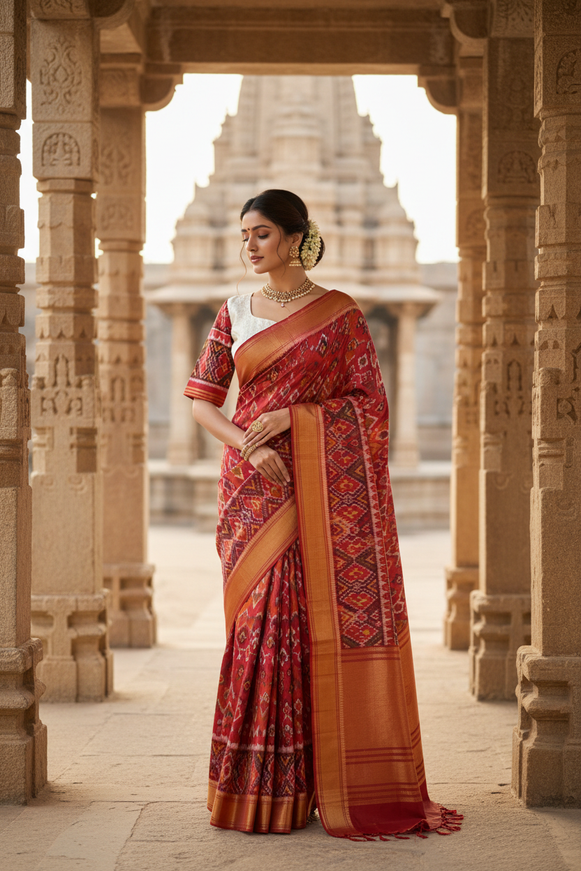 Red Patan Patola Silk Blouse - Will be Restocked soon
