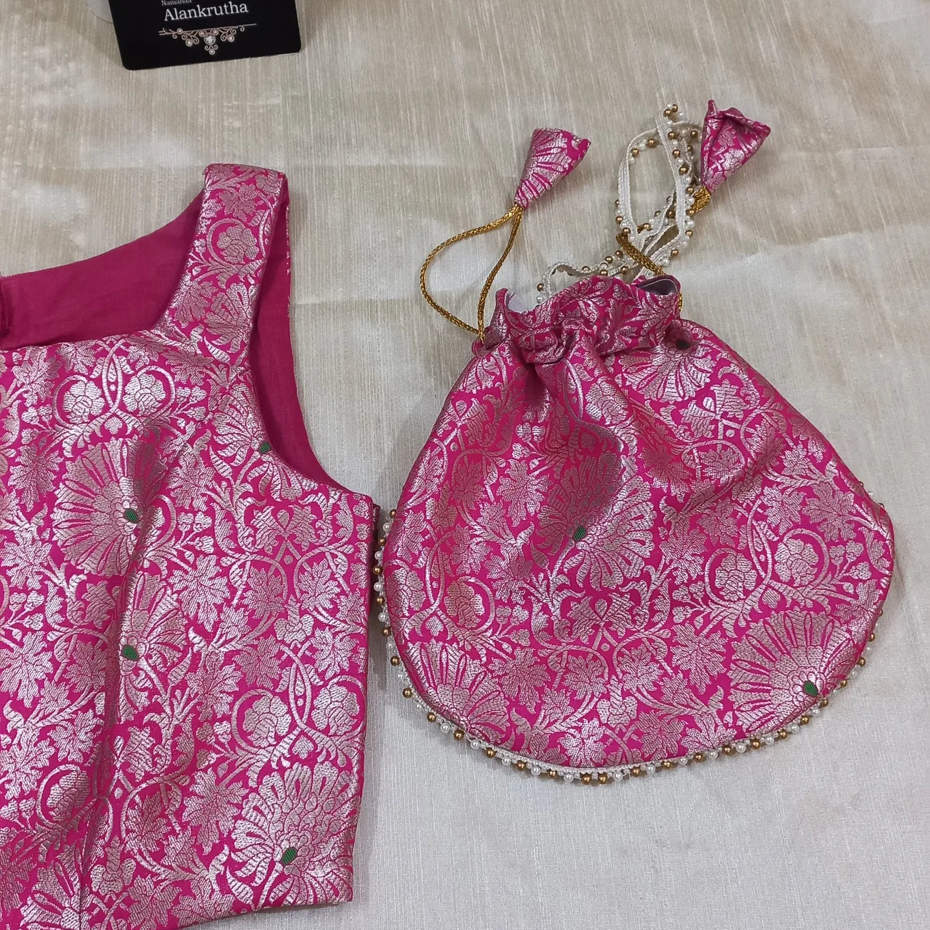 Pink Brocade Potli bag