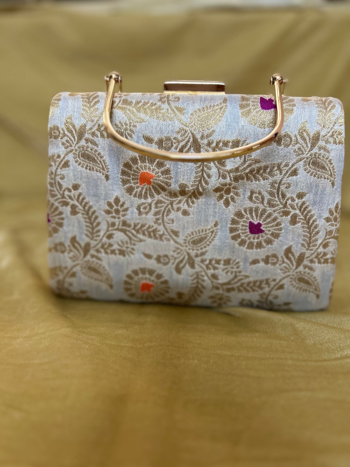 Cream Brocade Clutch