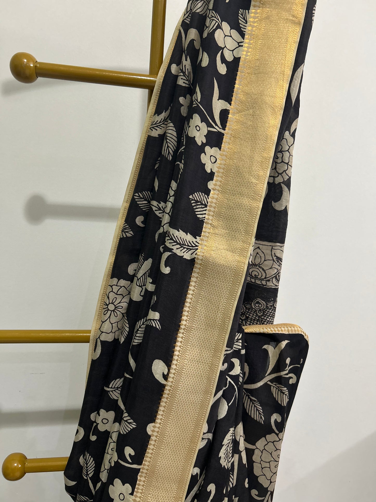 Black Pen Kalamkari Bangalore silk Saree