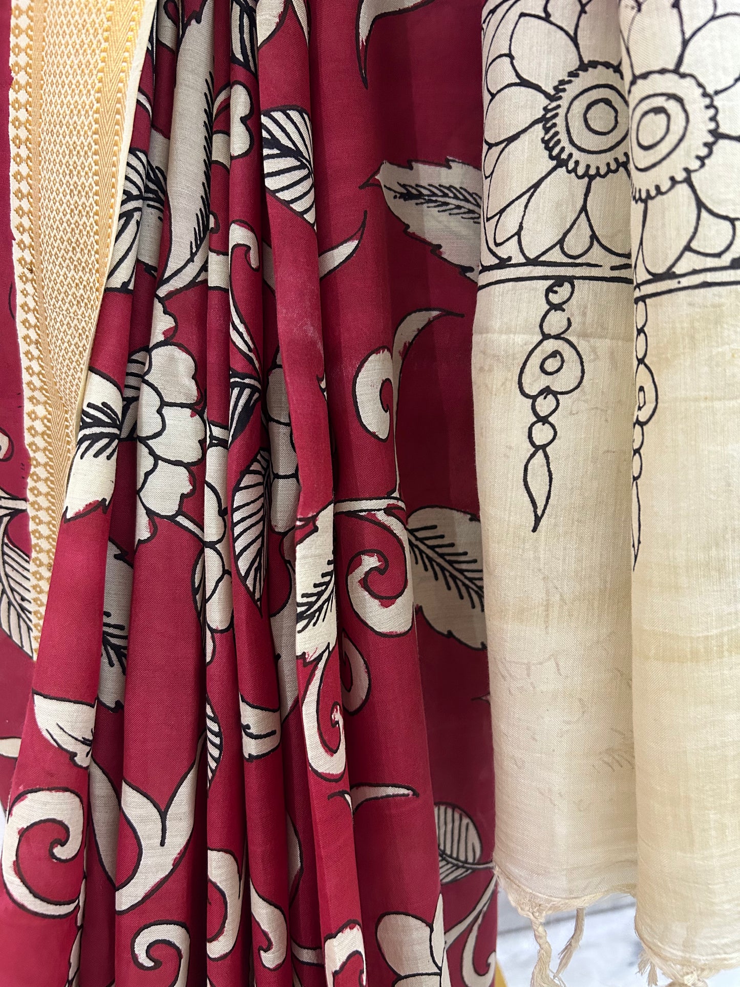 Red Pen Kalamkari Bangalore silk Saree