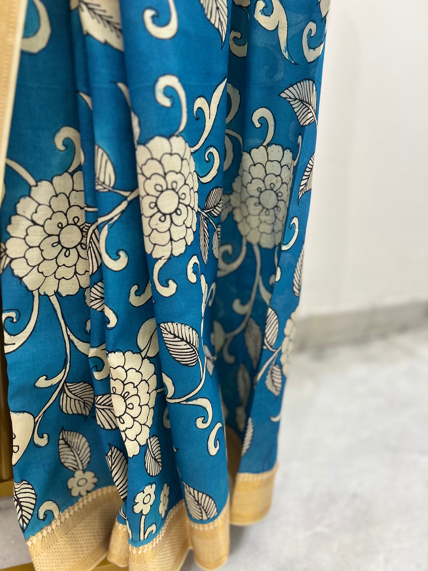 Blue Pen Kalamkari Bangalore silk Saree