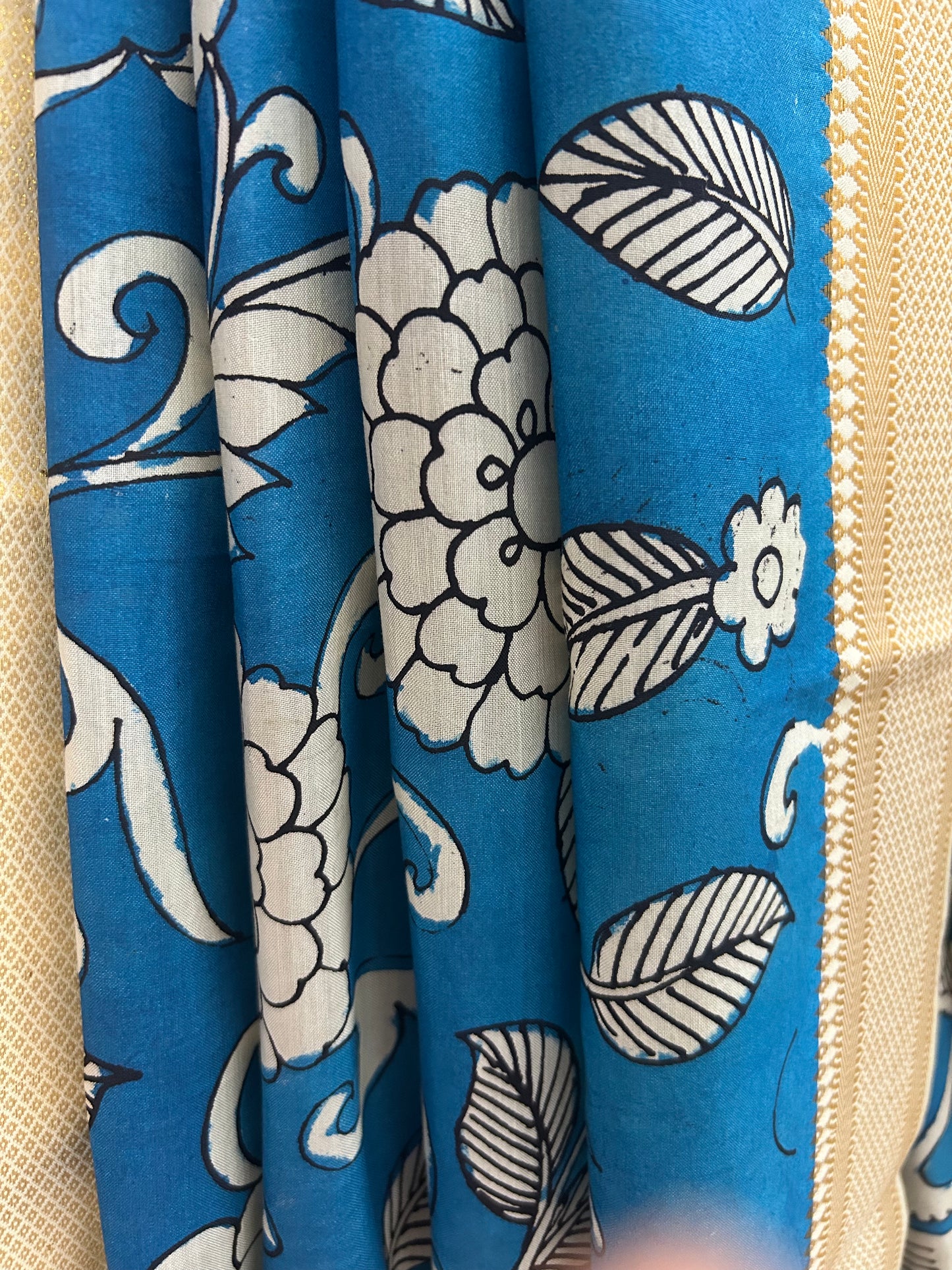 Blue Pen Kalamkari Bangalore silk Saree