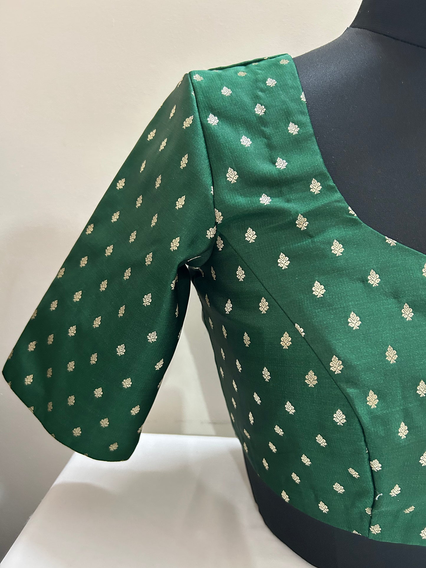 Bottle green satin Brocade Blouse