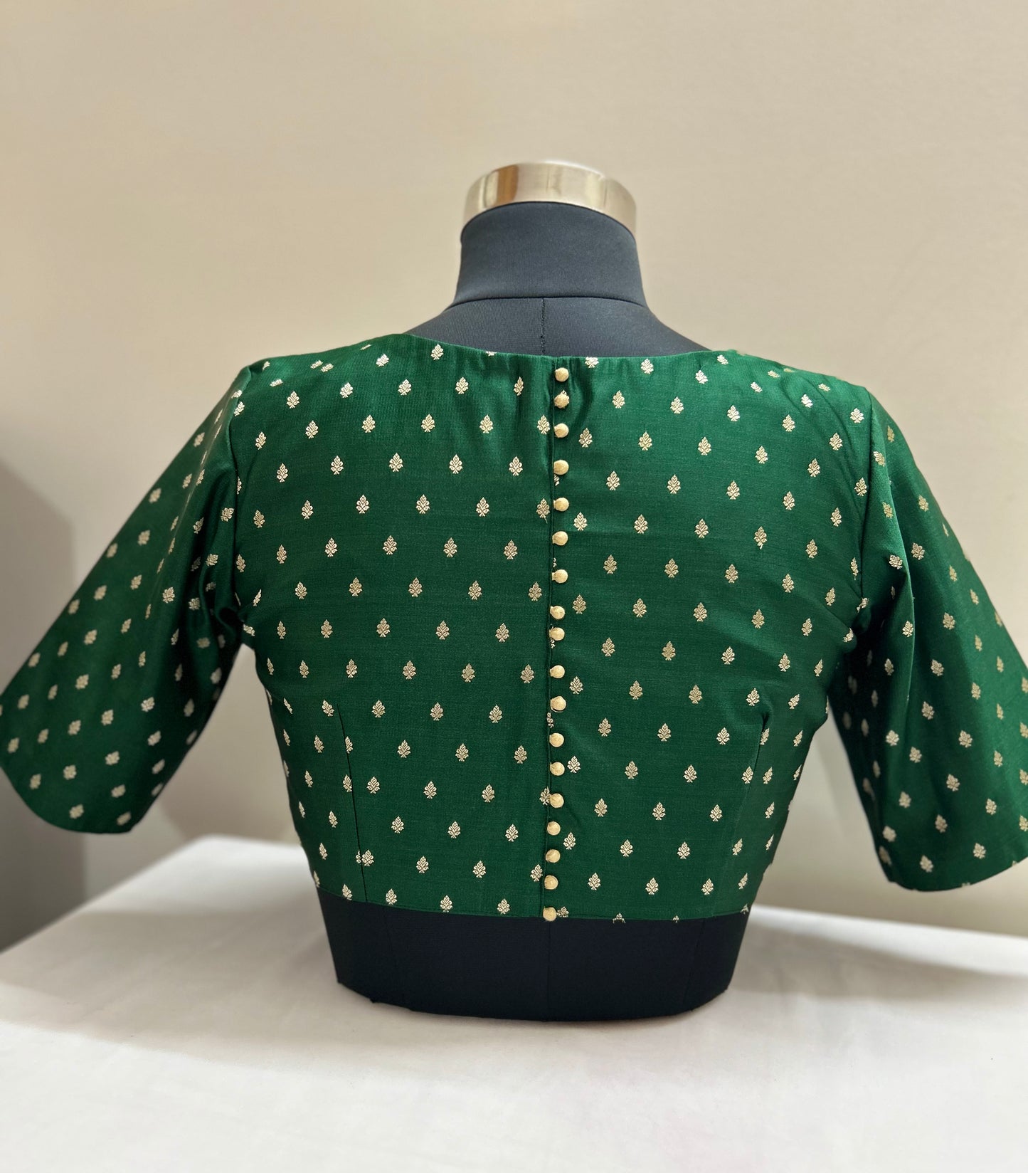 Bottle green satin Brocade Blouse