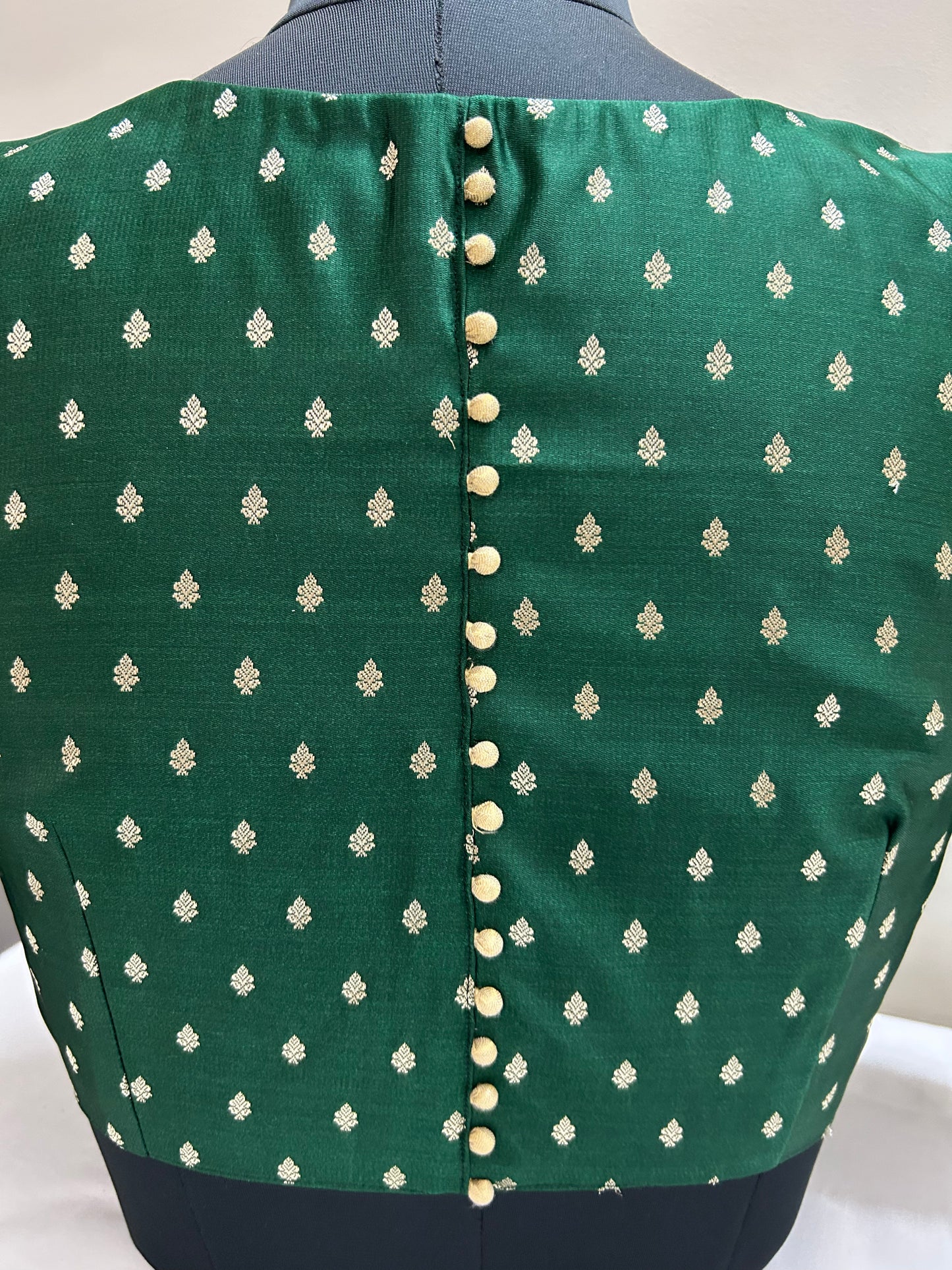 Bottle green satin Brocade Blouse