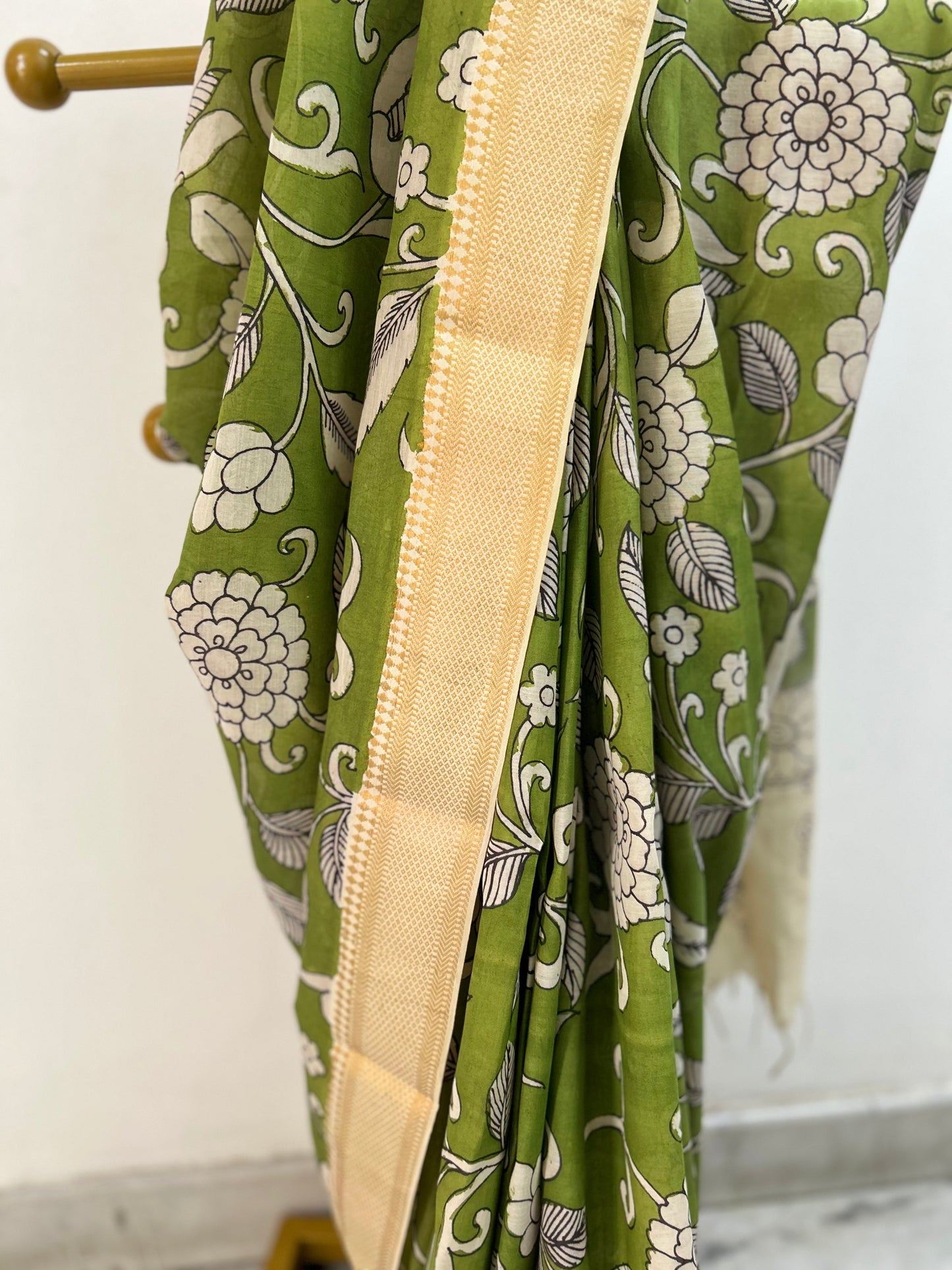 Green Pen Kalamkari Bangalore silk Saree