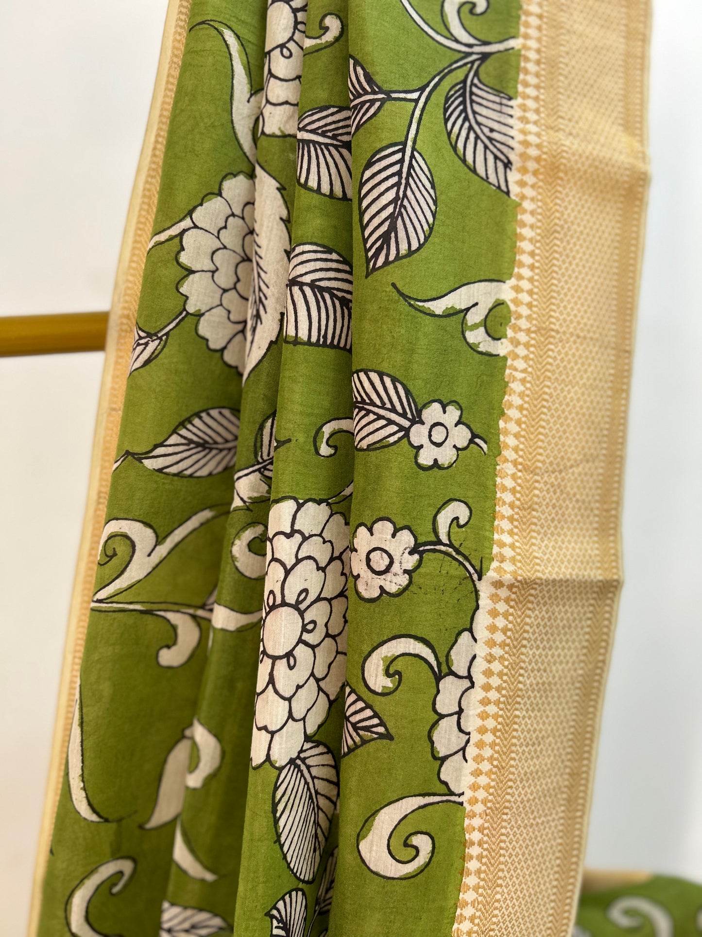 Green Pen Kalamkari Bangalore silk Saree
