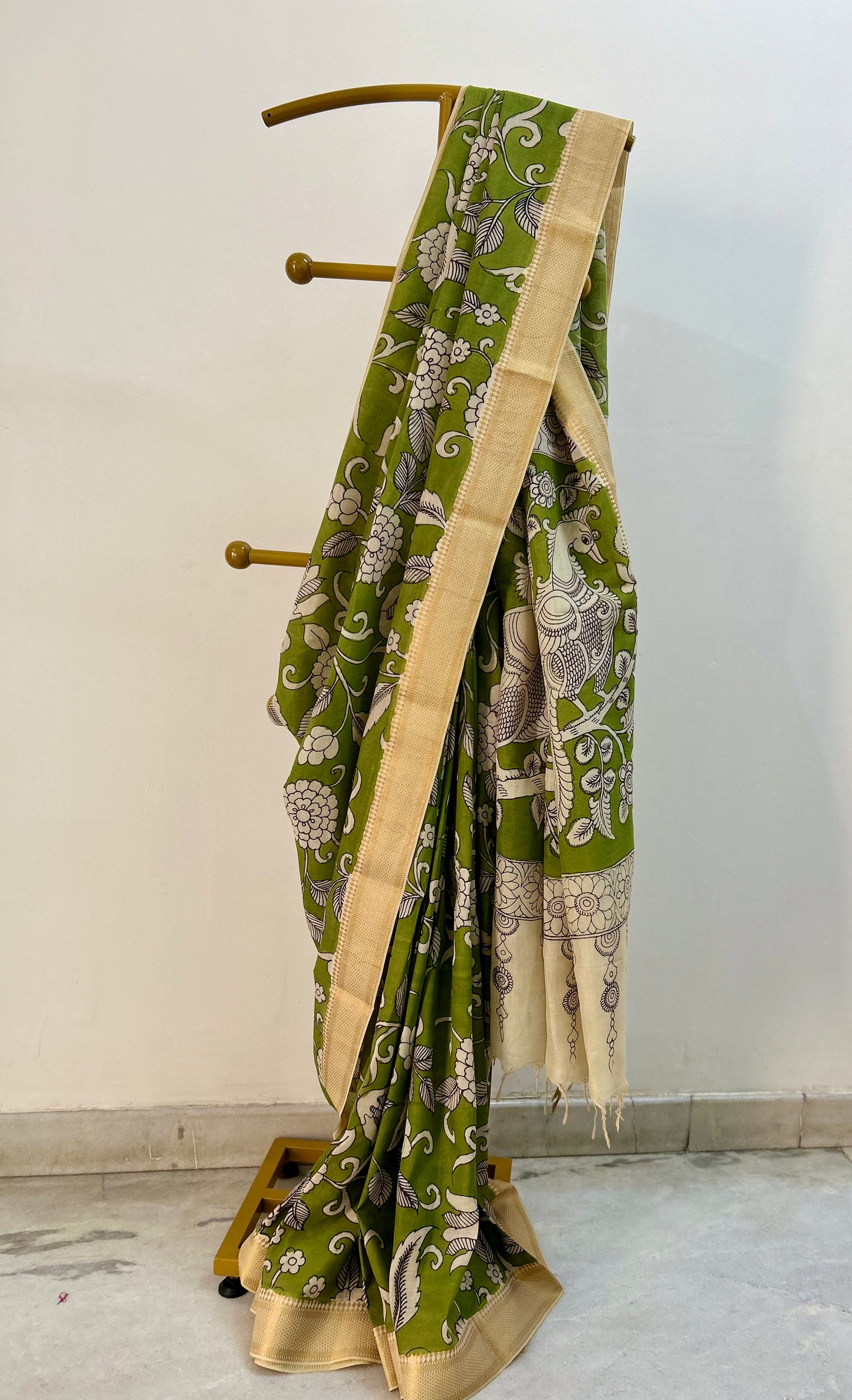 Green Pen Kalamkari Bangalore silk Saree
