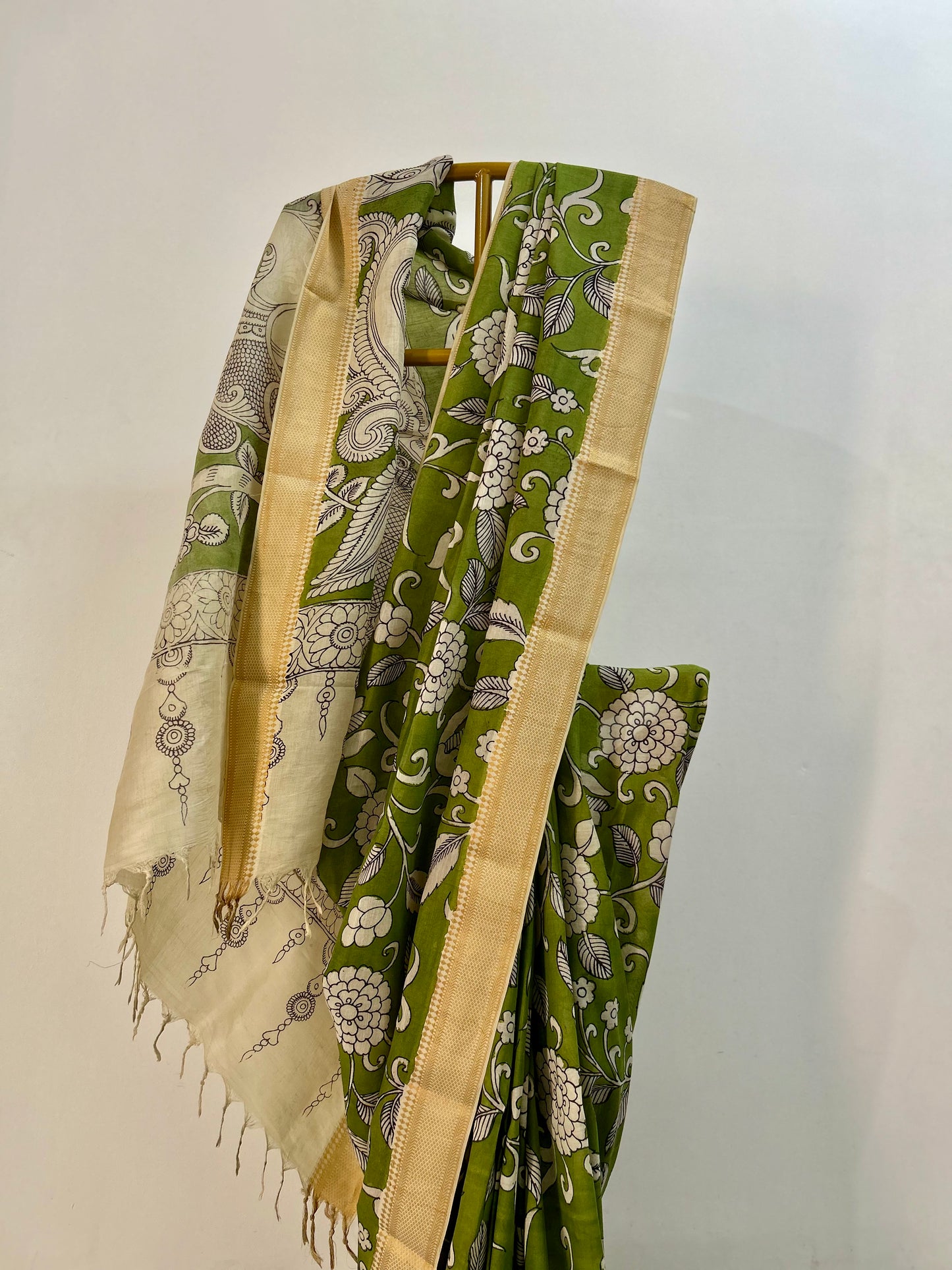 Green Pen Kalamkari Bangalore silk Saree