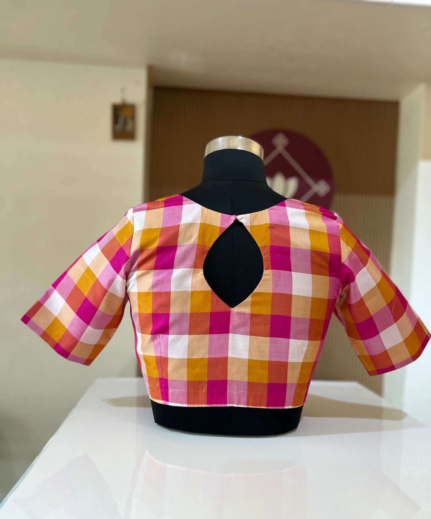 Pink Palam Checks Kanchi Silk Blouse