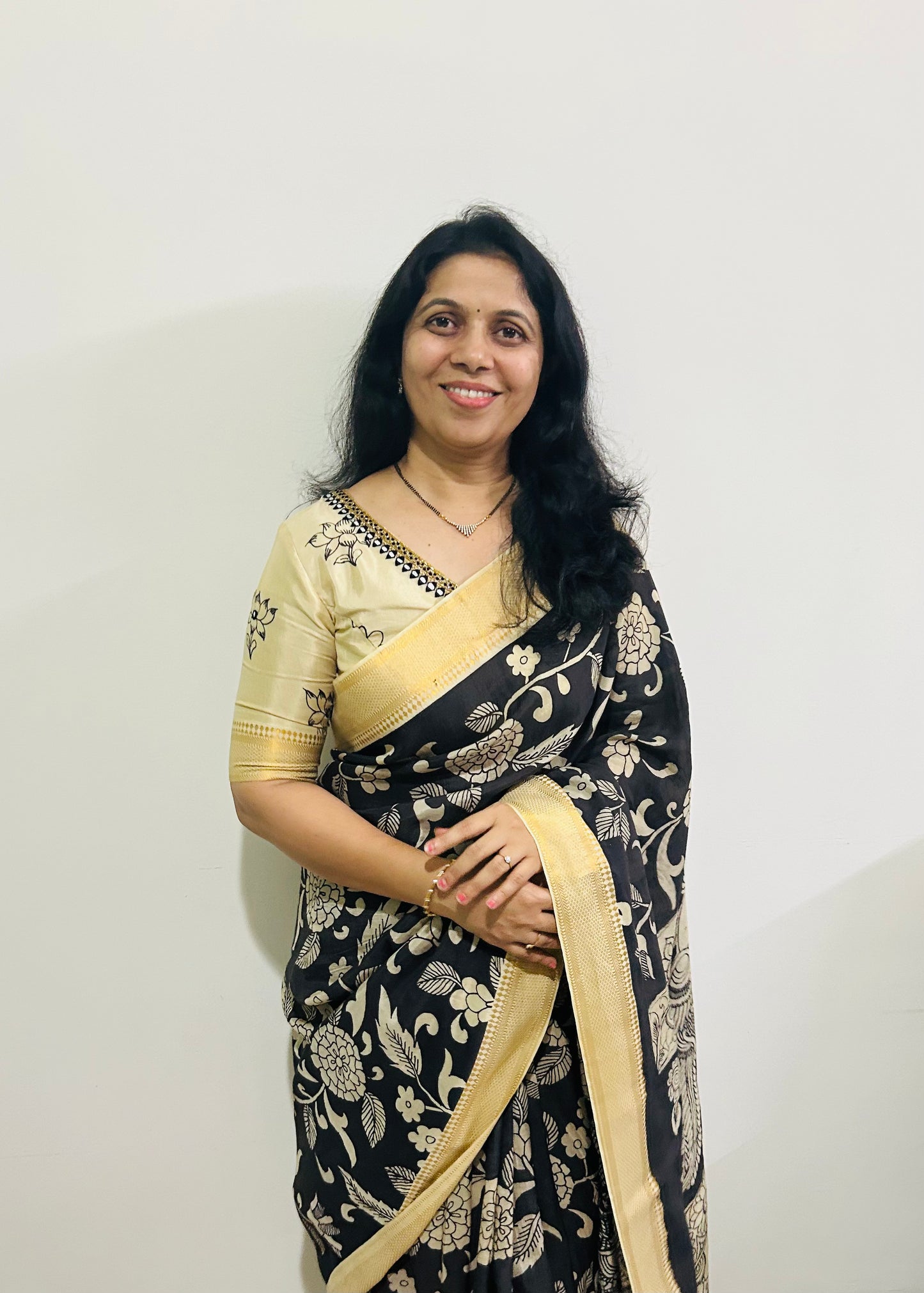 Black Pen Kalamkari Bangalore silk Saree