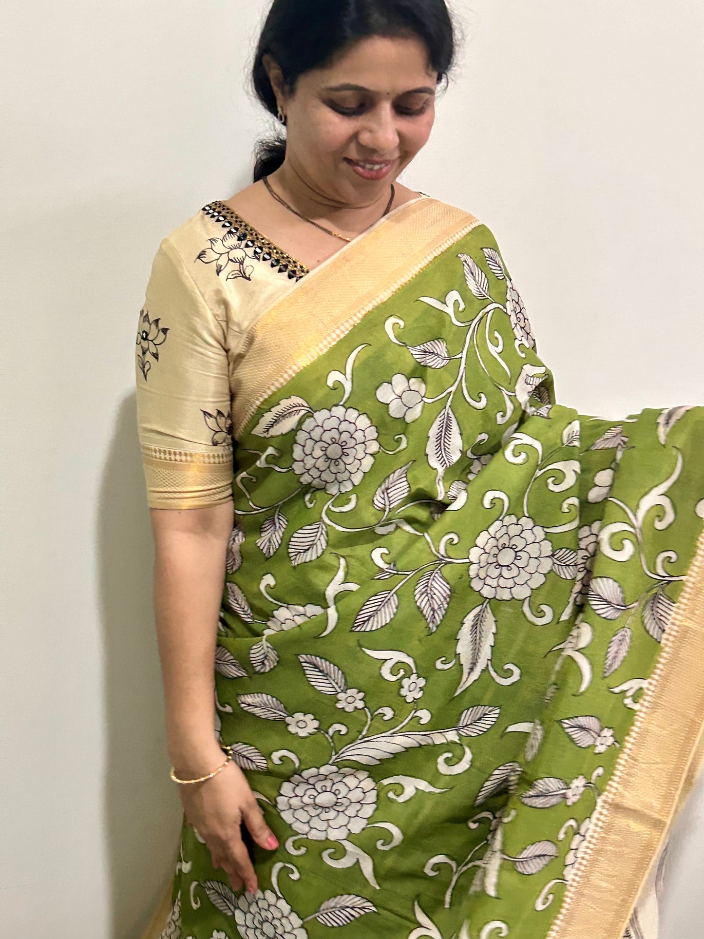 Green Pen Kalamkari saree Sale-Alankrutha