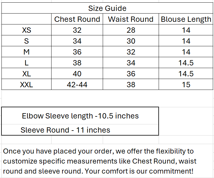 Alankrutha Blouse Size chart-Alankrutha