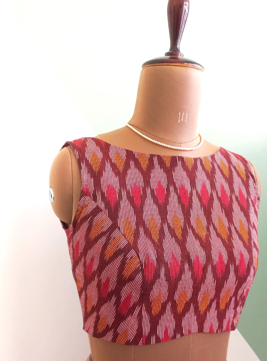 Brown Ikkat Cotton Blouse