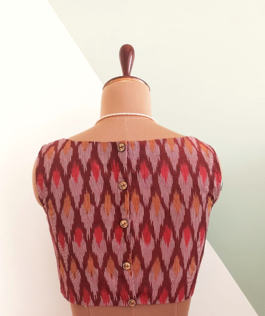 Brown Ikkat Cotton Blouse