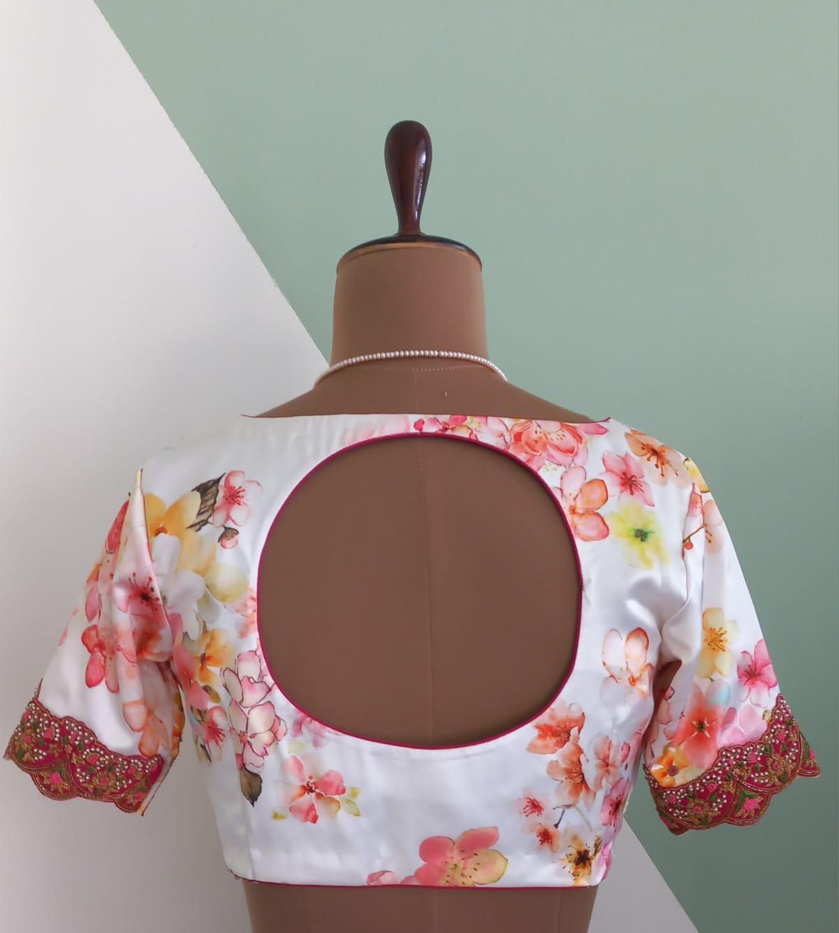 Hand Embroidered Floral Japan Satin Blouse - Made on Pre Order