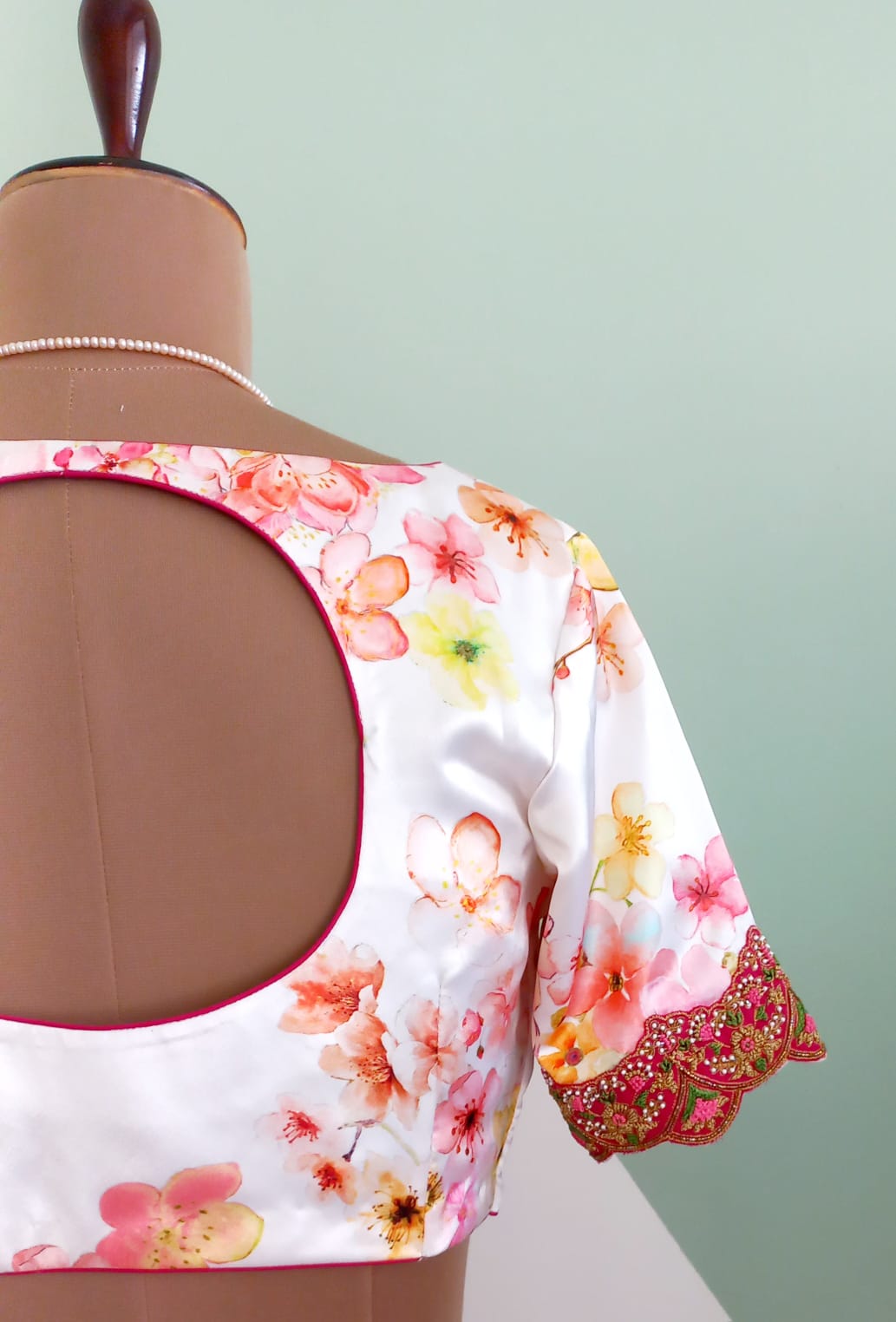 Hand Embroidered Floral Japan Satin Blouse - Made on Pre Order