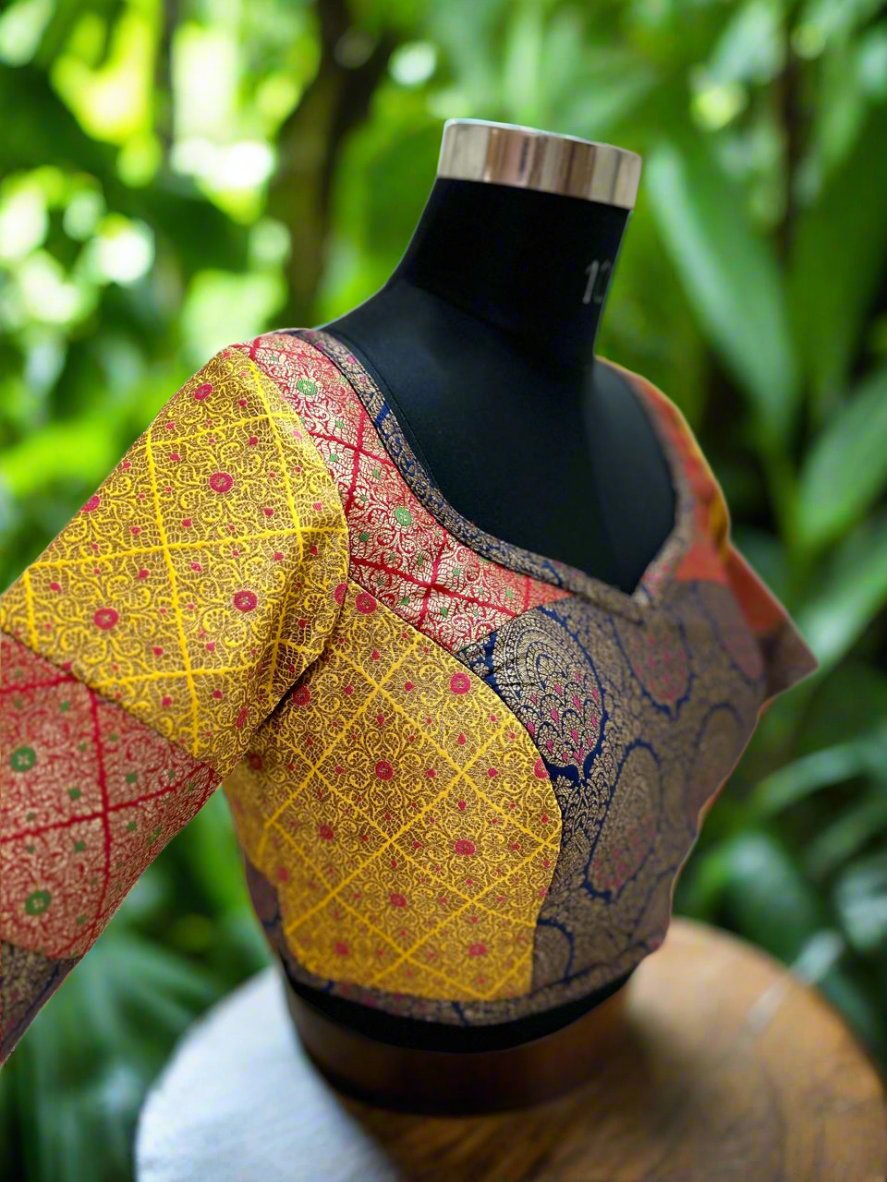 Multi color patchwork brocade blouse-Alankrutha