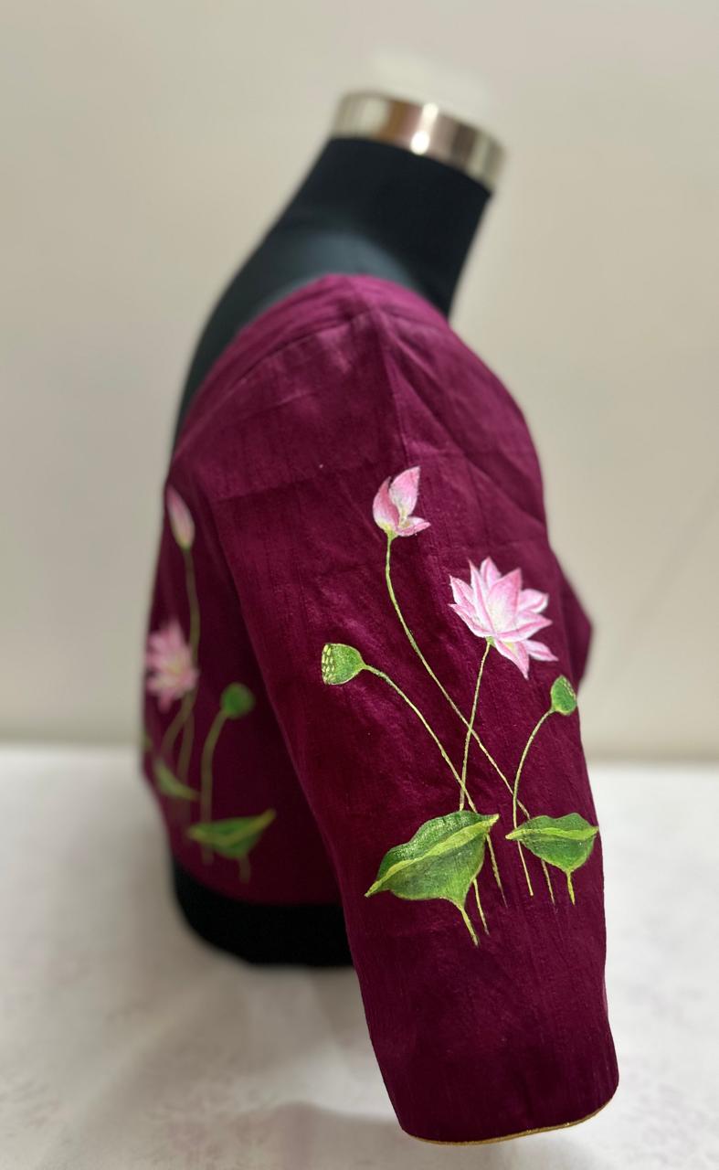 Maroon Red Silk Pichwai Hand Painted Blouse