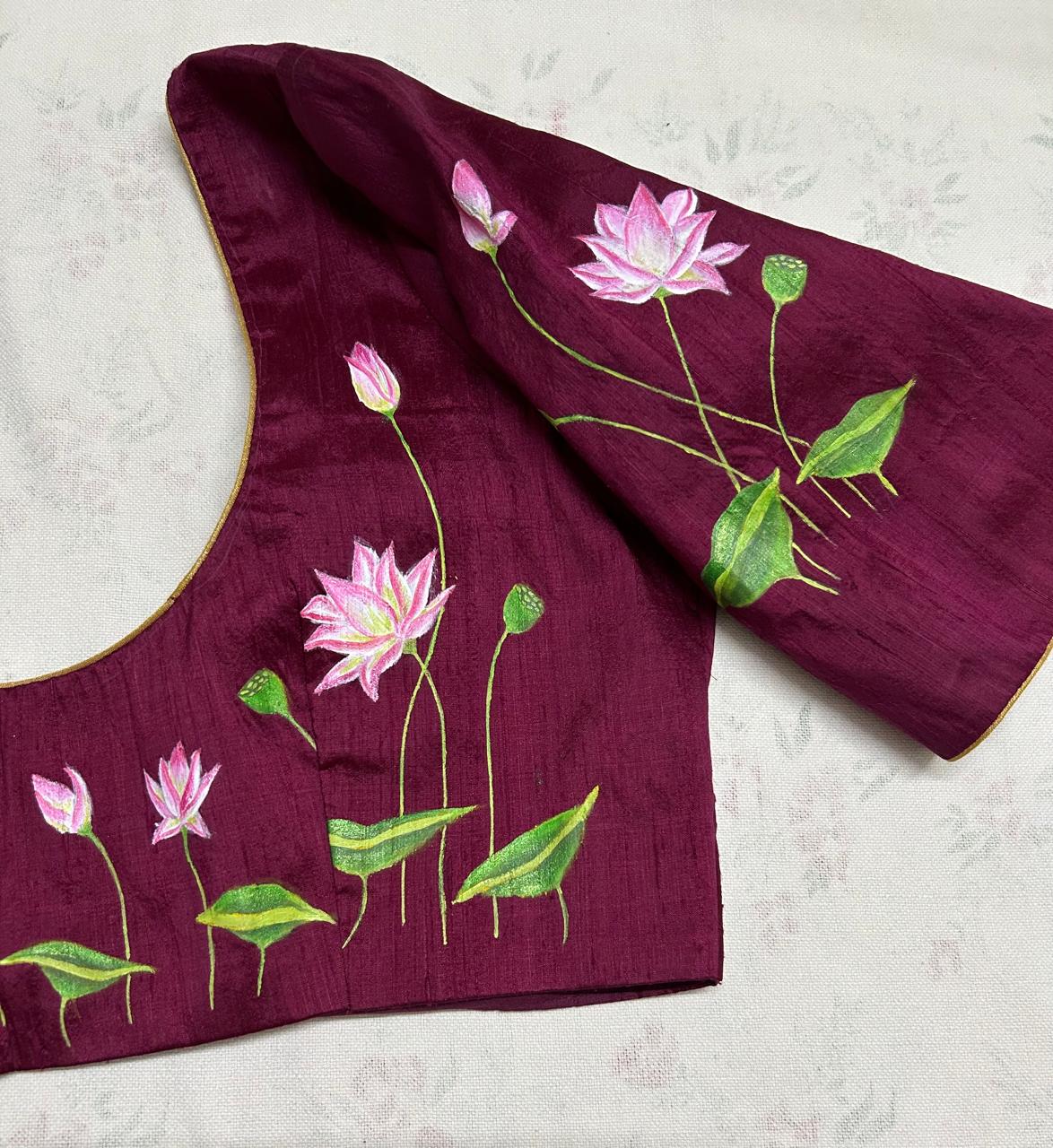 Maroon Red Silk Pichwai Hand Painted Blouse