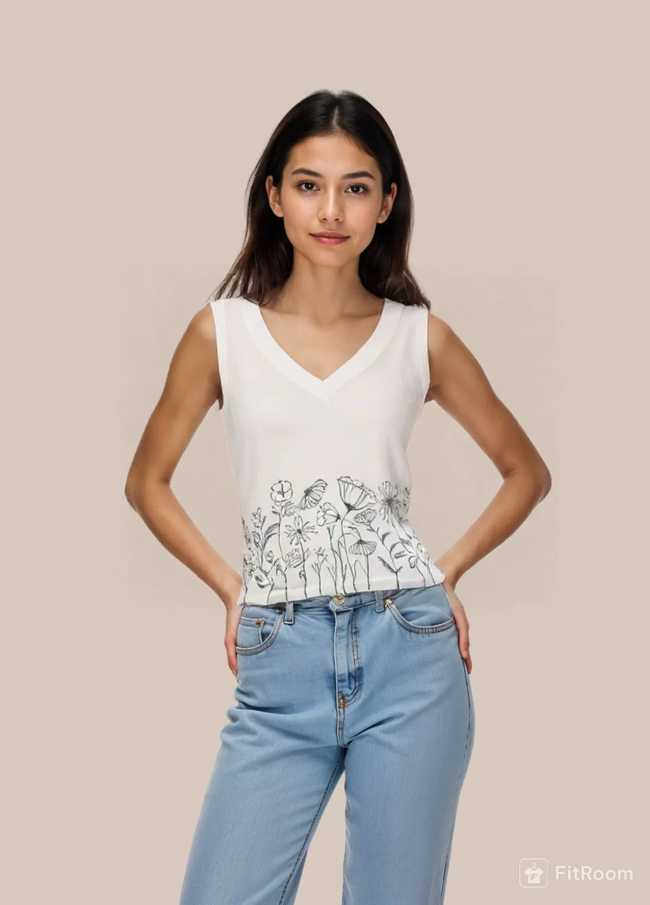 Linen floral western top-Alankrutha