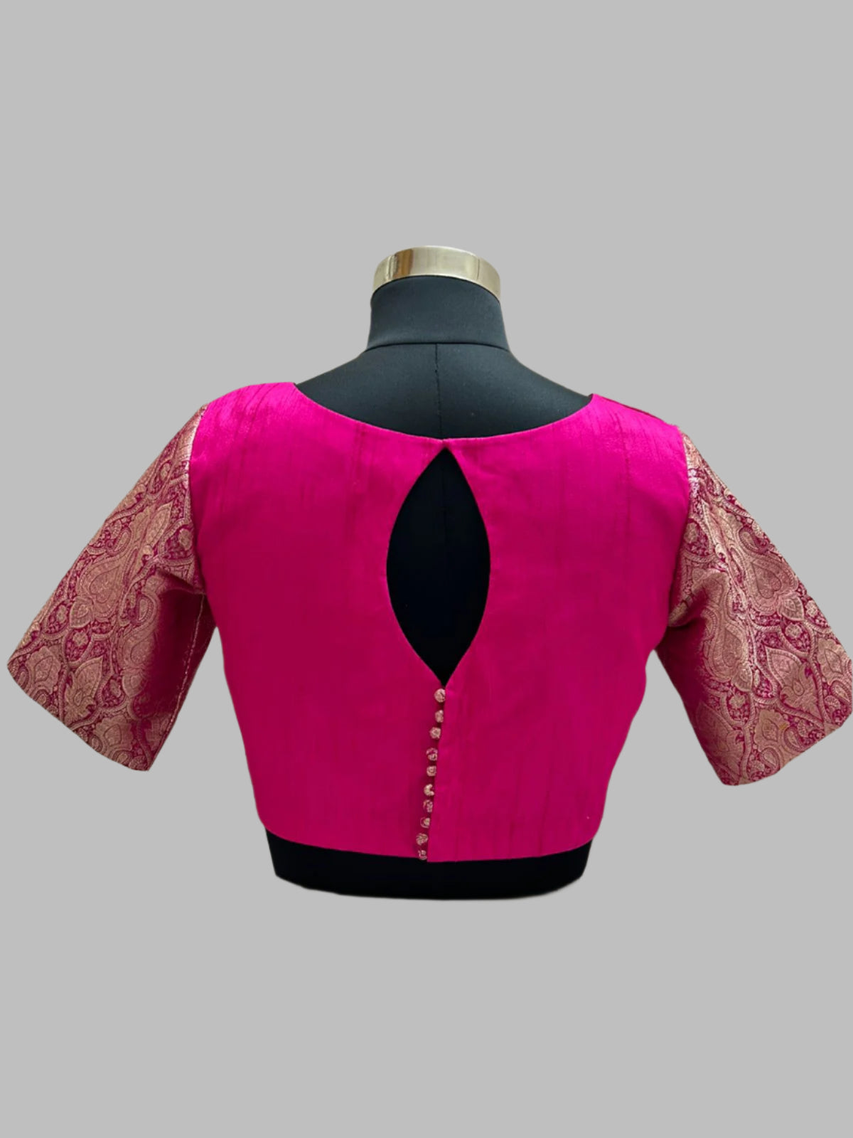 Pink boat neck Brocade Blouse