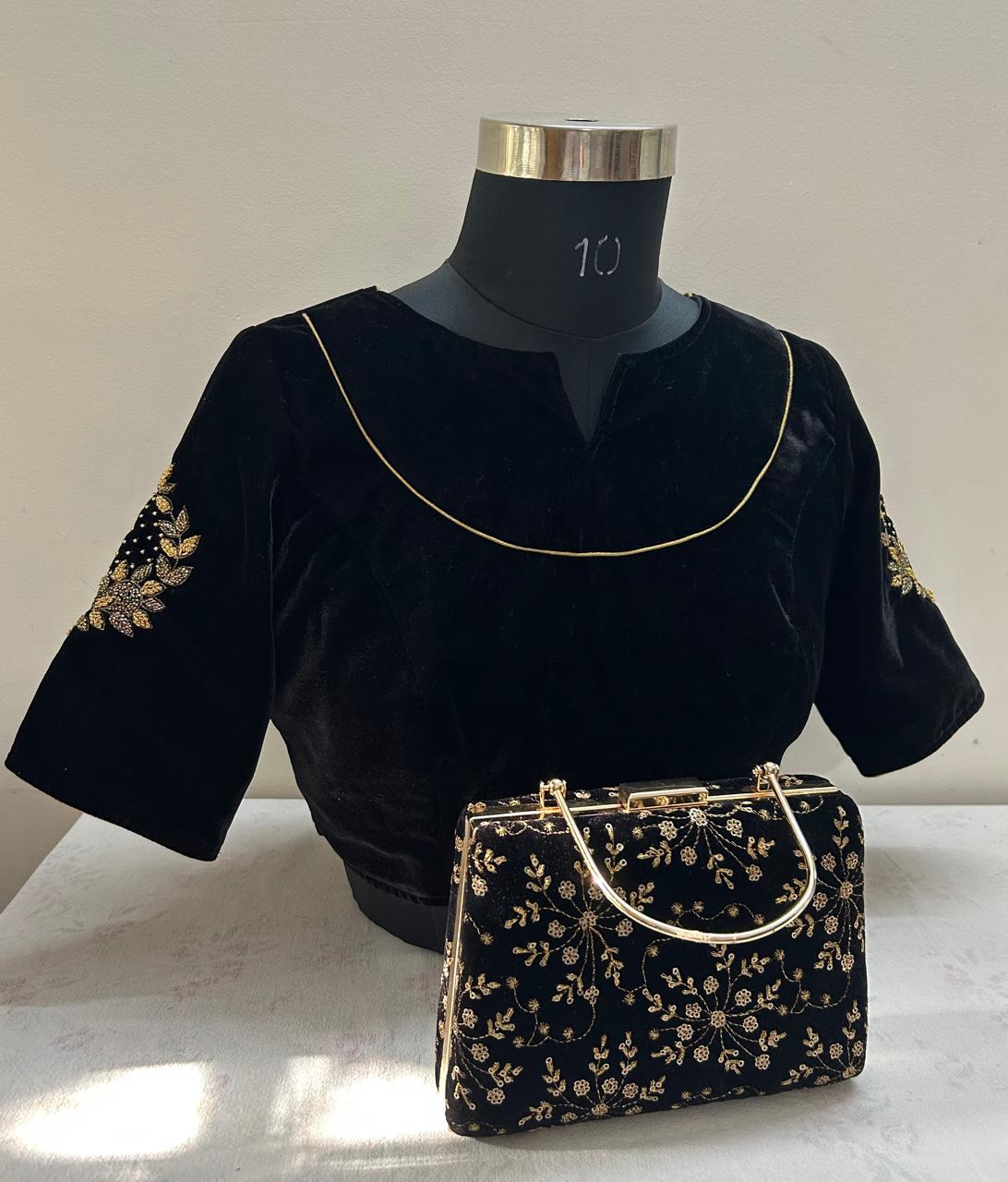 Matching Velvet Blouse & Clutch-Alankrutha