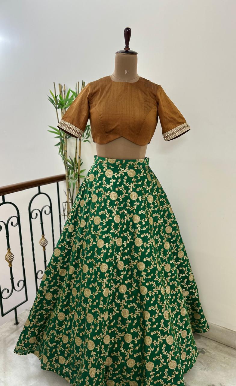 Bottle green semi brocade lehenga - Made on Pre Order