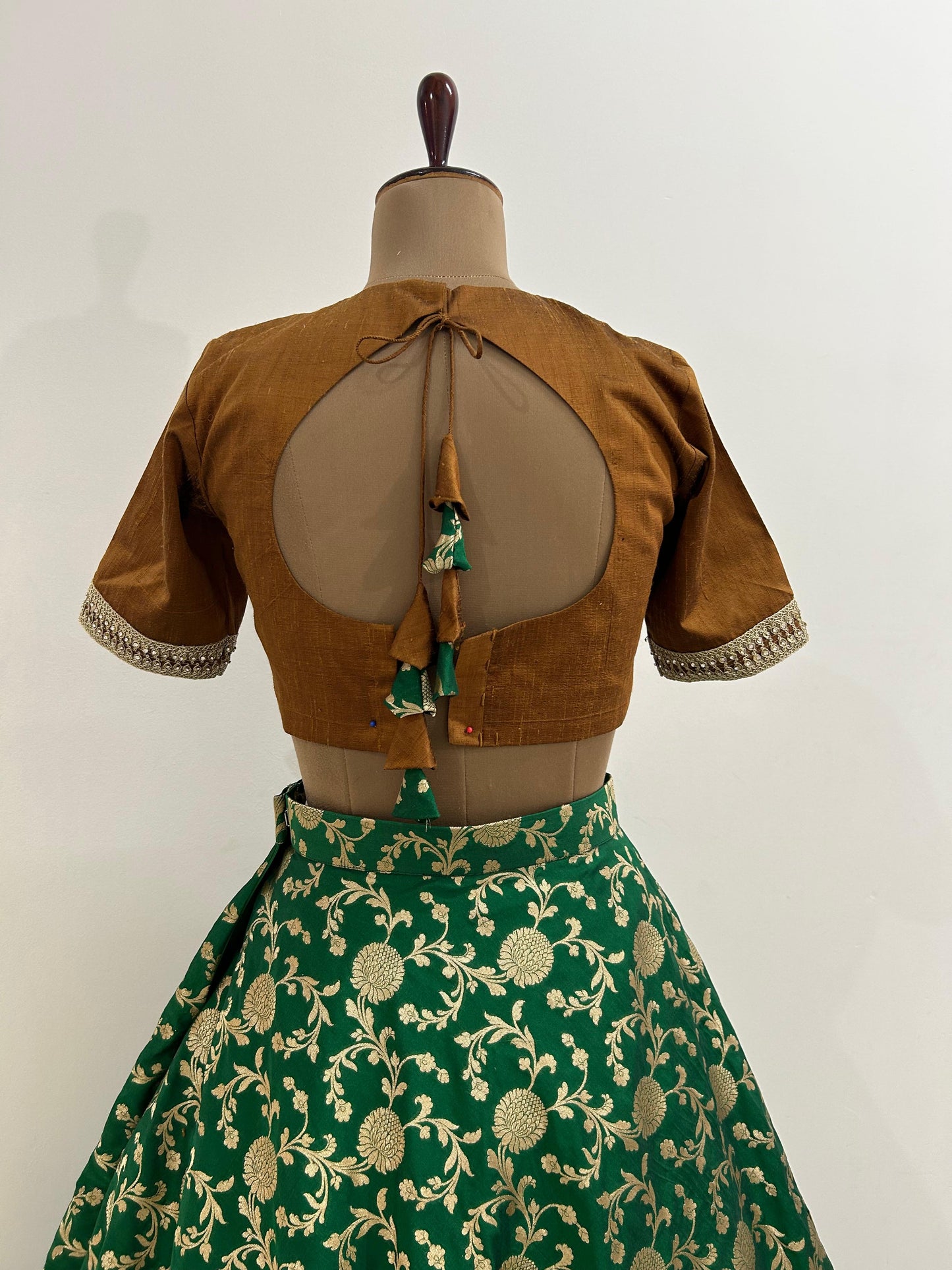 Bottle green semi brocade lehenga - Made on Pre Order