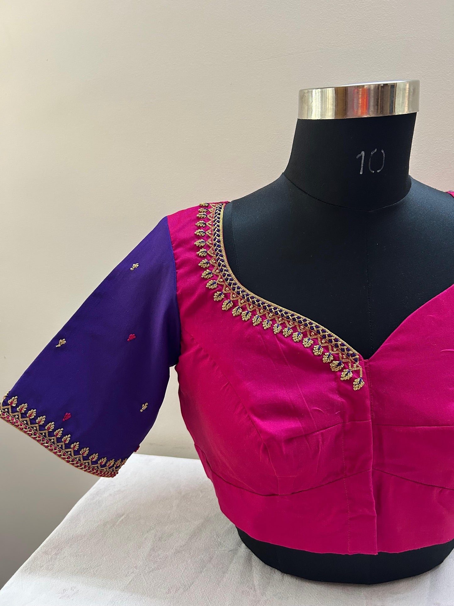 Dual color silk hand embroidered blouse - Made on Pre Order