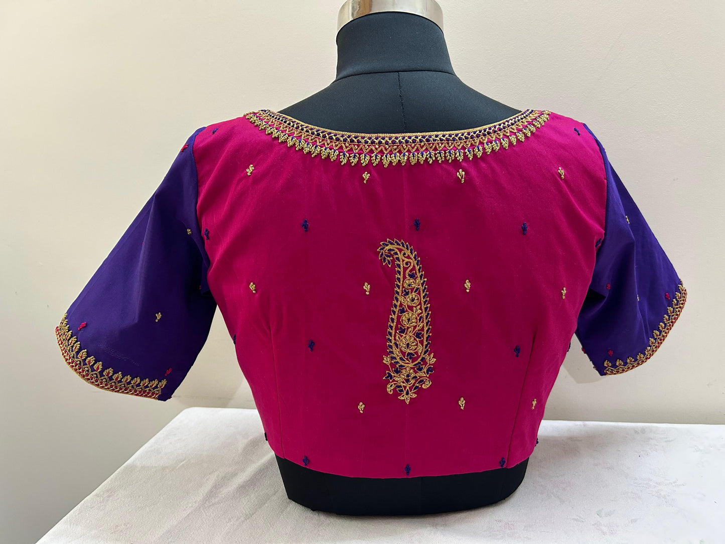 Dual color silk hand embroidered blouse - Made on Pre Order