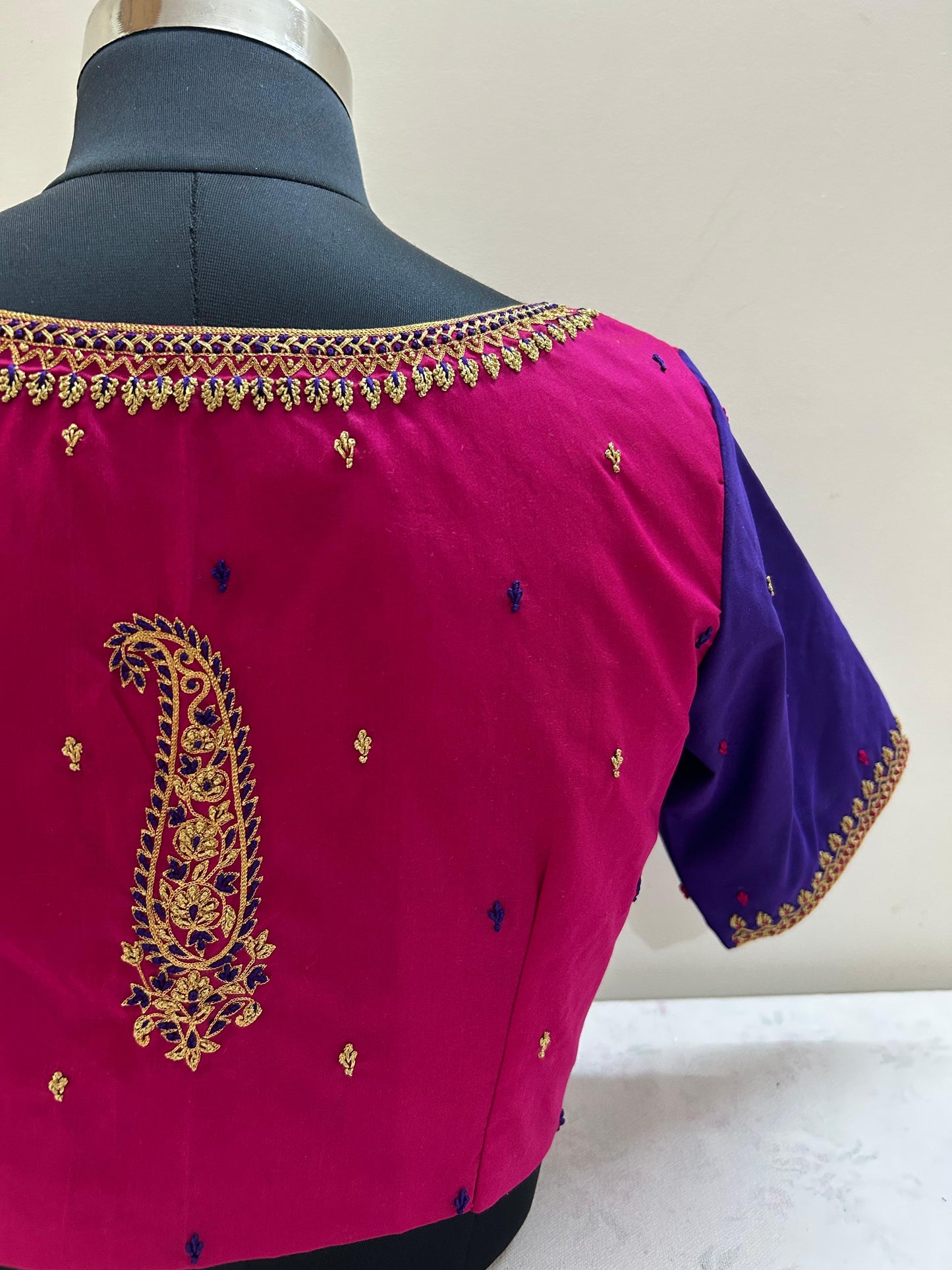 Dual color silk hand embroidered blouse - Made on Pre Order