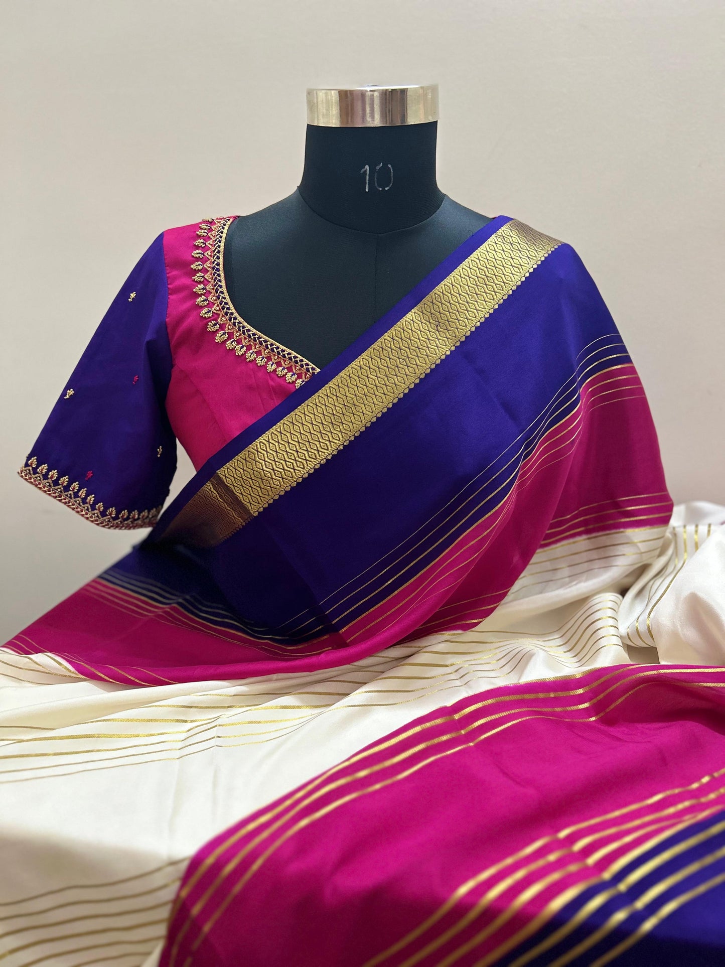 Dual color silk hand embroidered blouse - Made on Pre Order