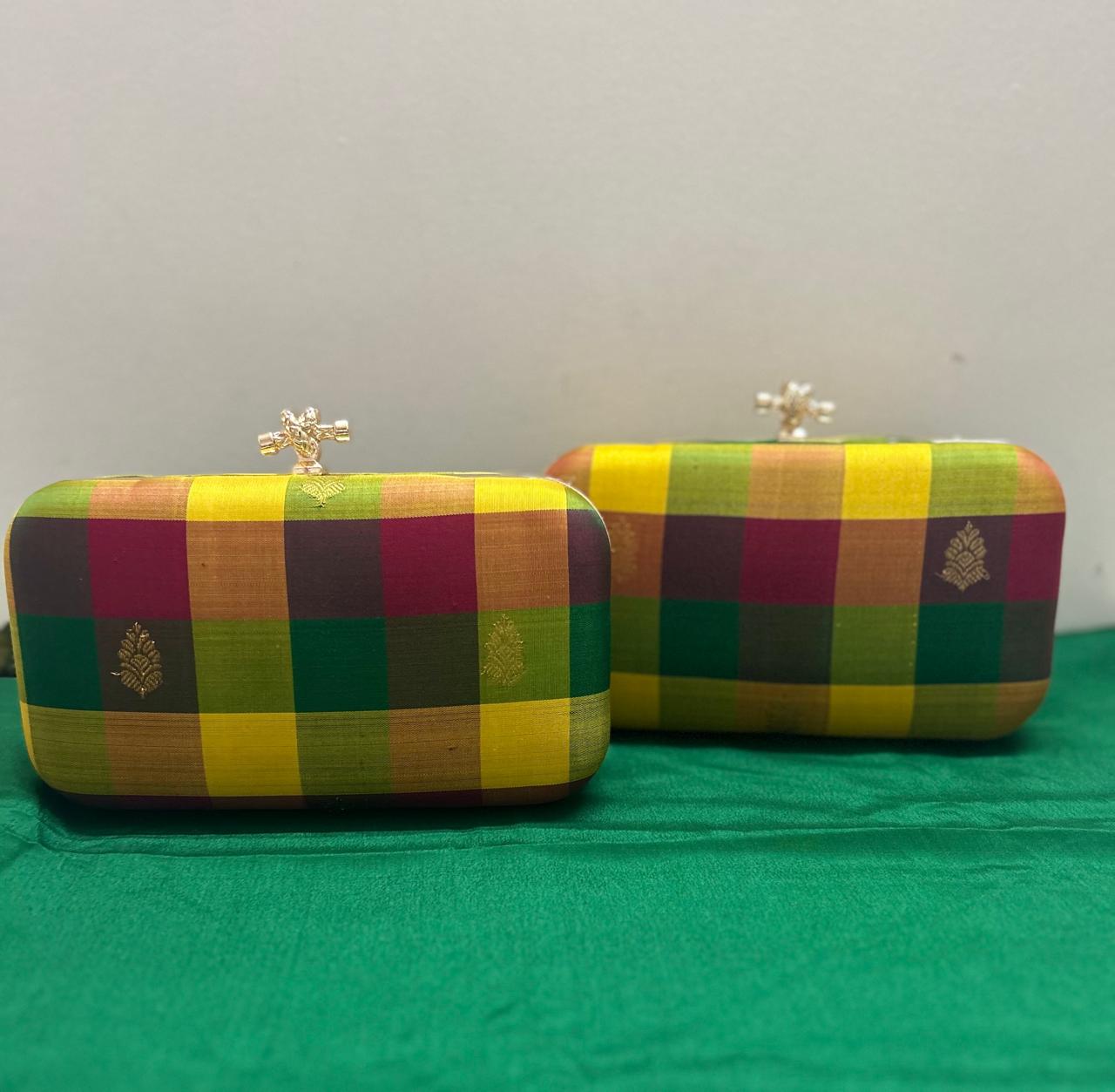 Palam Kanchi silk Checks Clutch