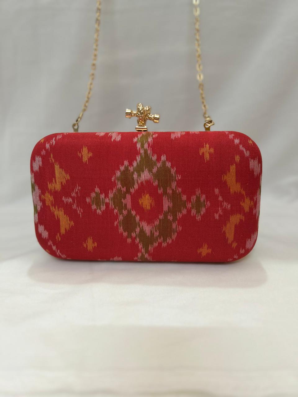 Red Pure silk Patan Patola Clutch