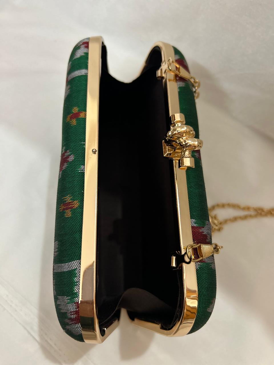 Green Pure silk Patan Patola Clutch