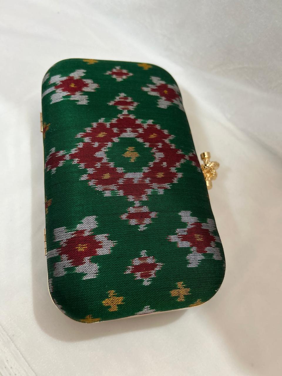 Green Pure silk Patan Patola Clutch
