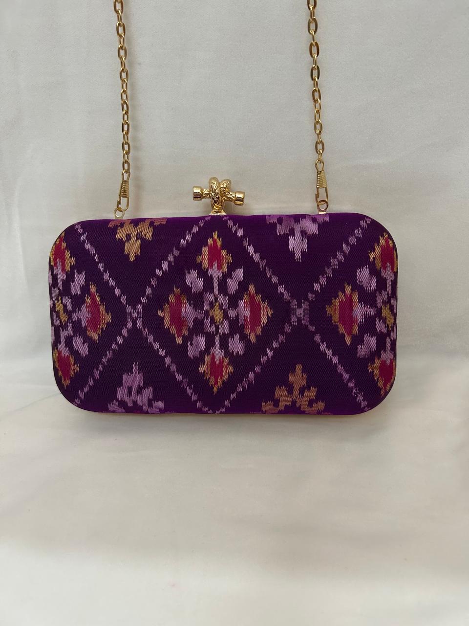 Purple Pure silk Patan Patola Clutch