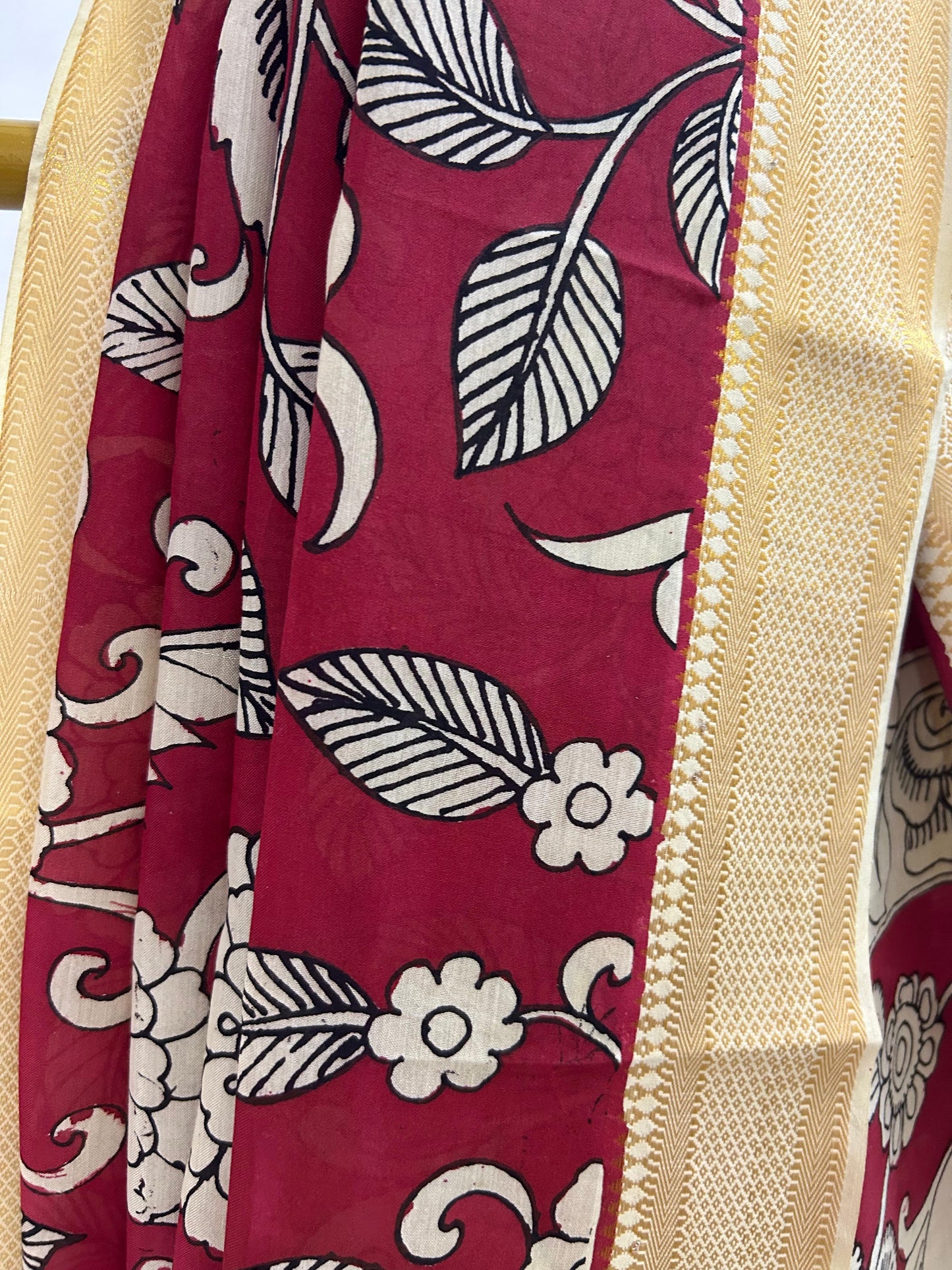 Red Pen Kalamkari Bangalore silk Saree