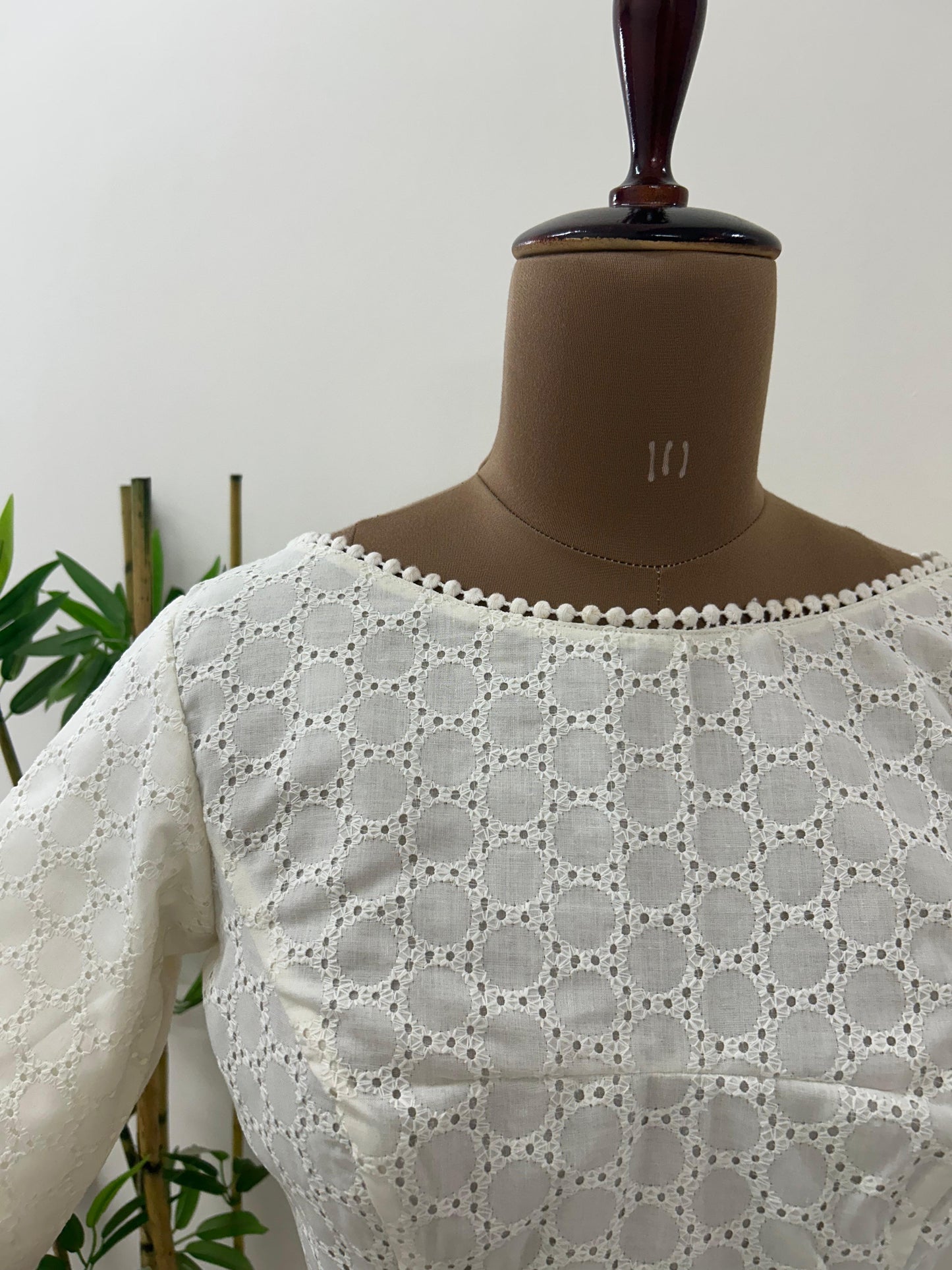 Cream Hakoba Boat neck Blouse