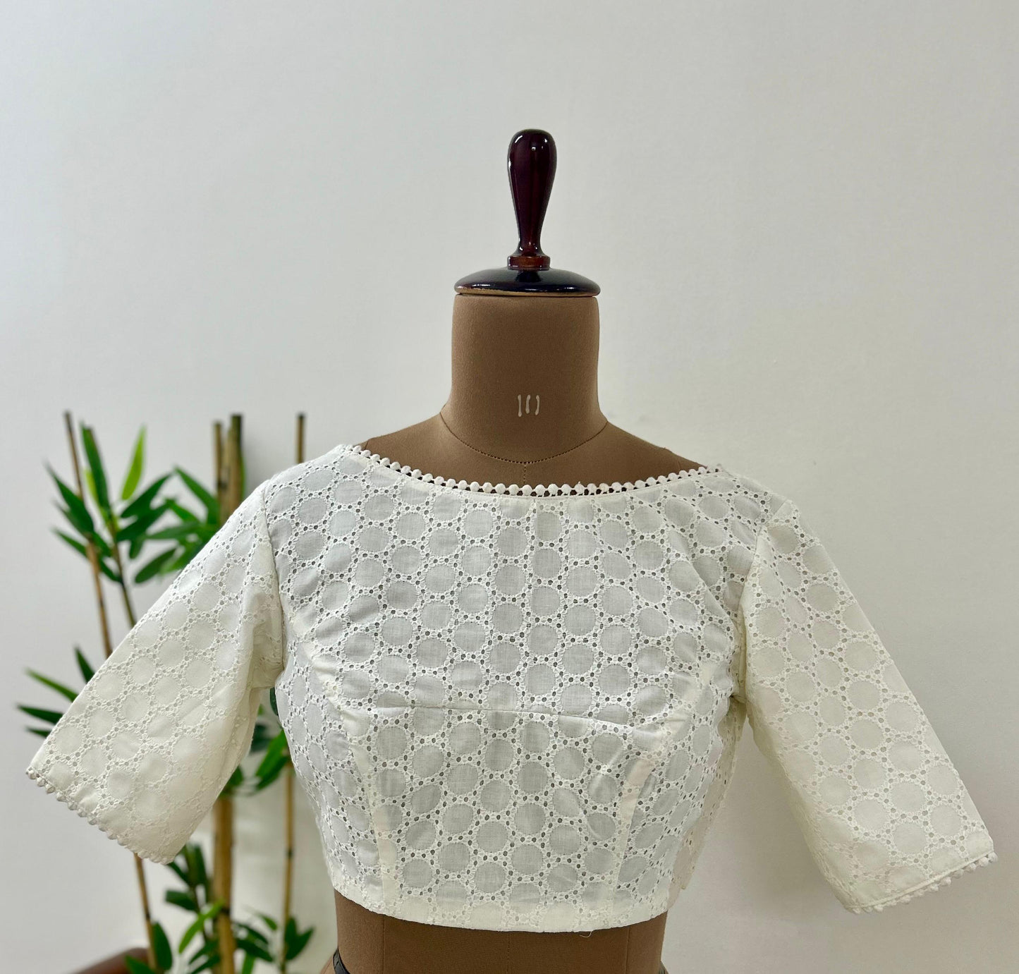 Cream Hakoba Boat neck Blouse