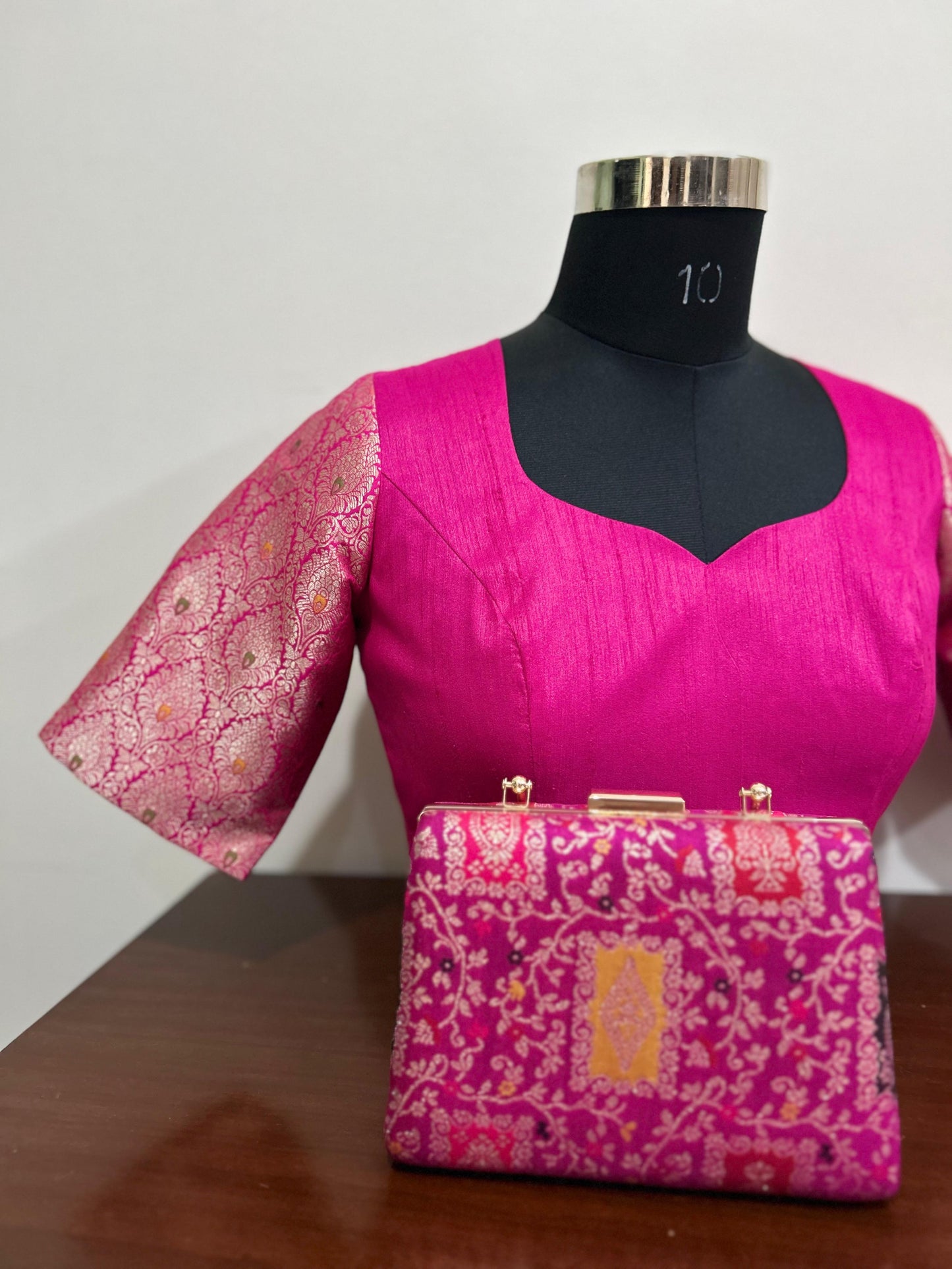 Matching Pink brocade blouse and clutch